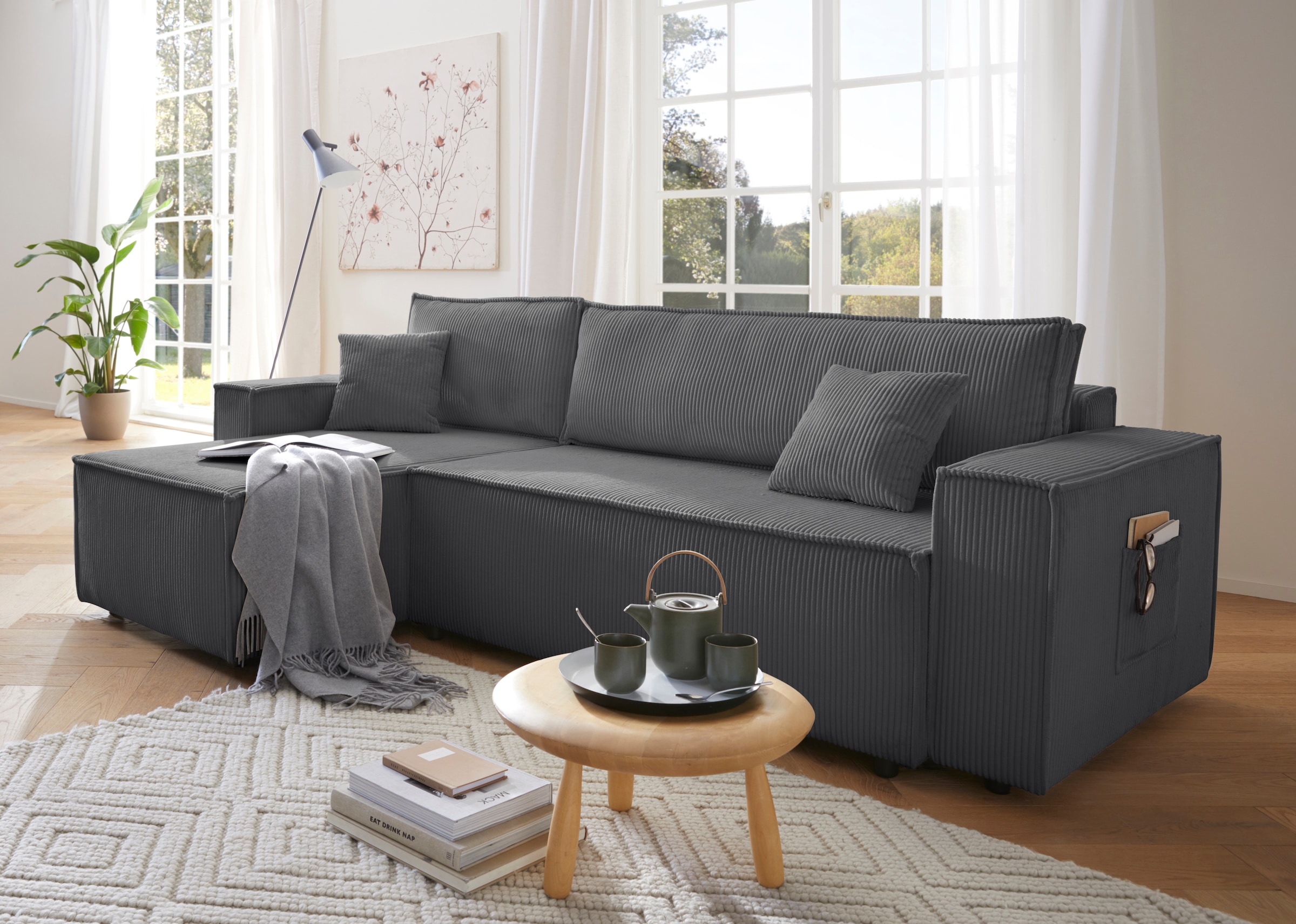 GOODproduct Ecksofa »CASSI L-Form, 241cm - OTTO. Verlässliche Qualität.« Schlaffunktion (133/200) ,Bettkasten, Recamiere links/rechts, Cord