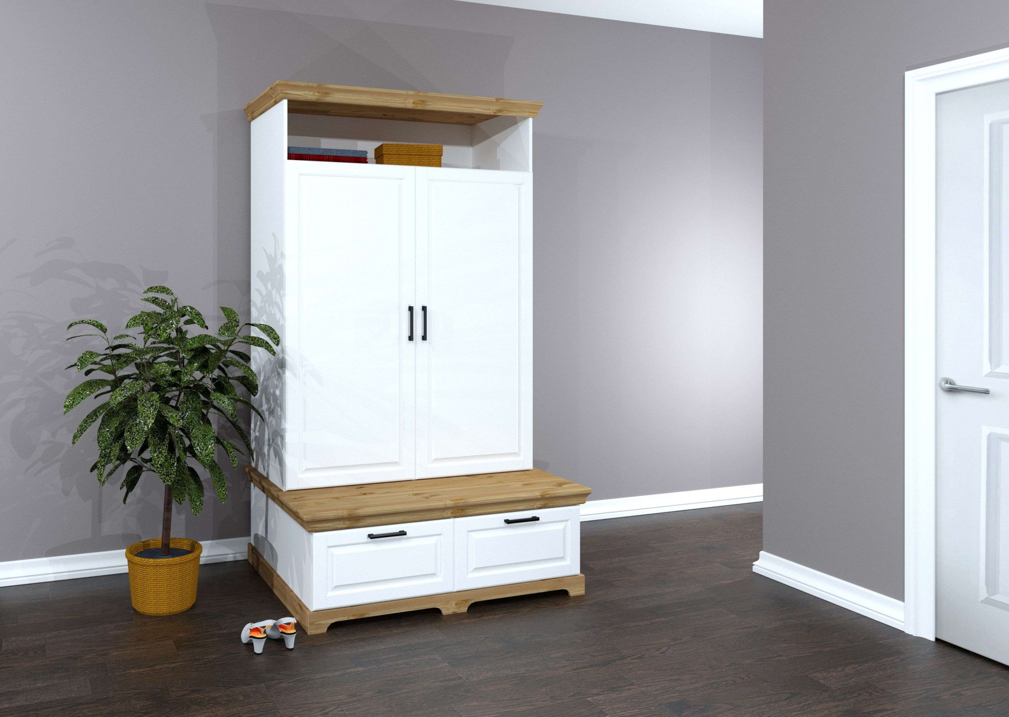 GOODproduct Kleiderschrank »Rügen Garderobenschrank, Drehtürenschrank, Schrank« FSC® zertifizierte massive Kiefer, Breite 127 cm, integrierte Bank