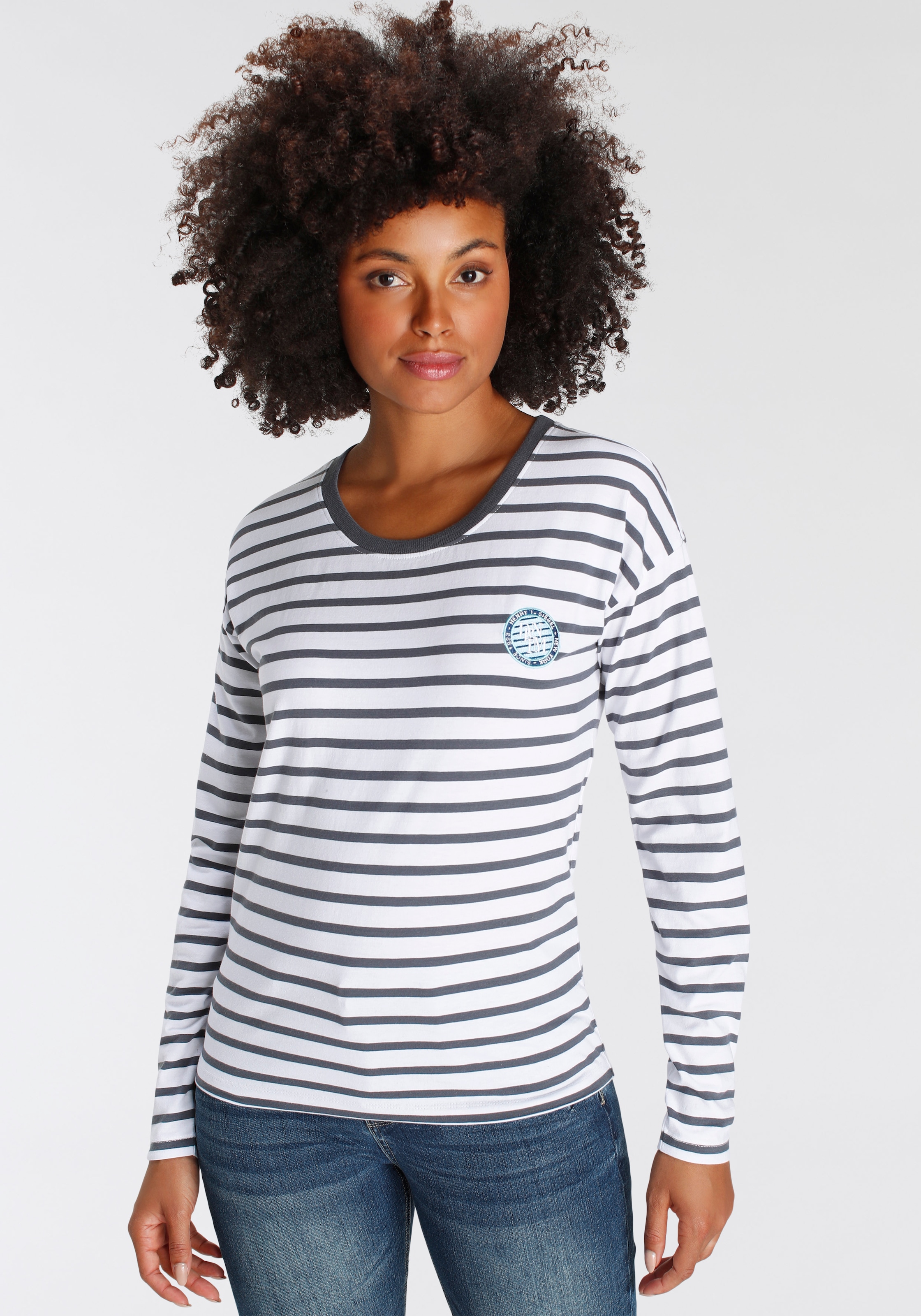 ♕ H.I.S Langarmshirt, mit Streifen und Logo-Strickerei auf der Brust  versandkostenfrei kaufen | Kapuzenshirts