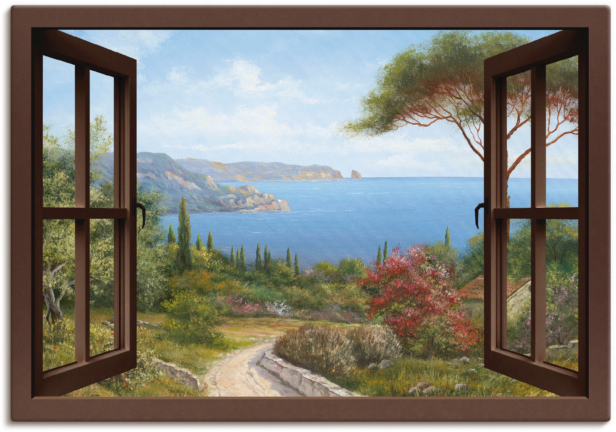 Image of Artland Wandbild »Fensterblick Frühlingsmorgen«, Fensterblick, (1 St.), in vielen Grössen & Produktarten -Leinwandbild, Poster, Wandaufkleber / Wandtattoo auch für Badezimmer geeignet bei Ackermann Versand Schweiz