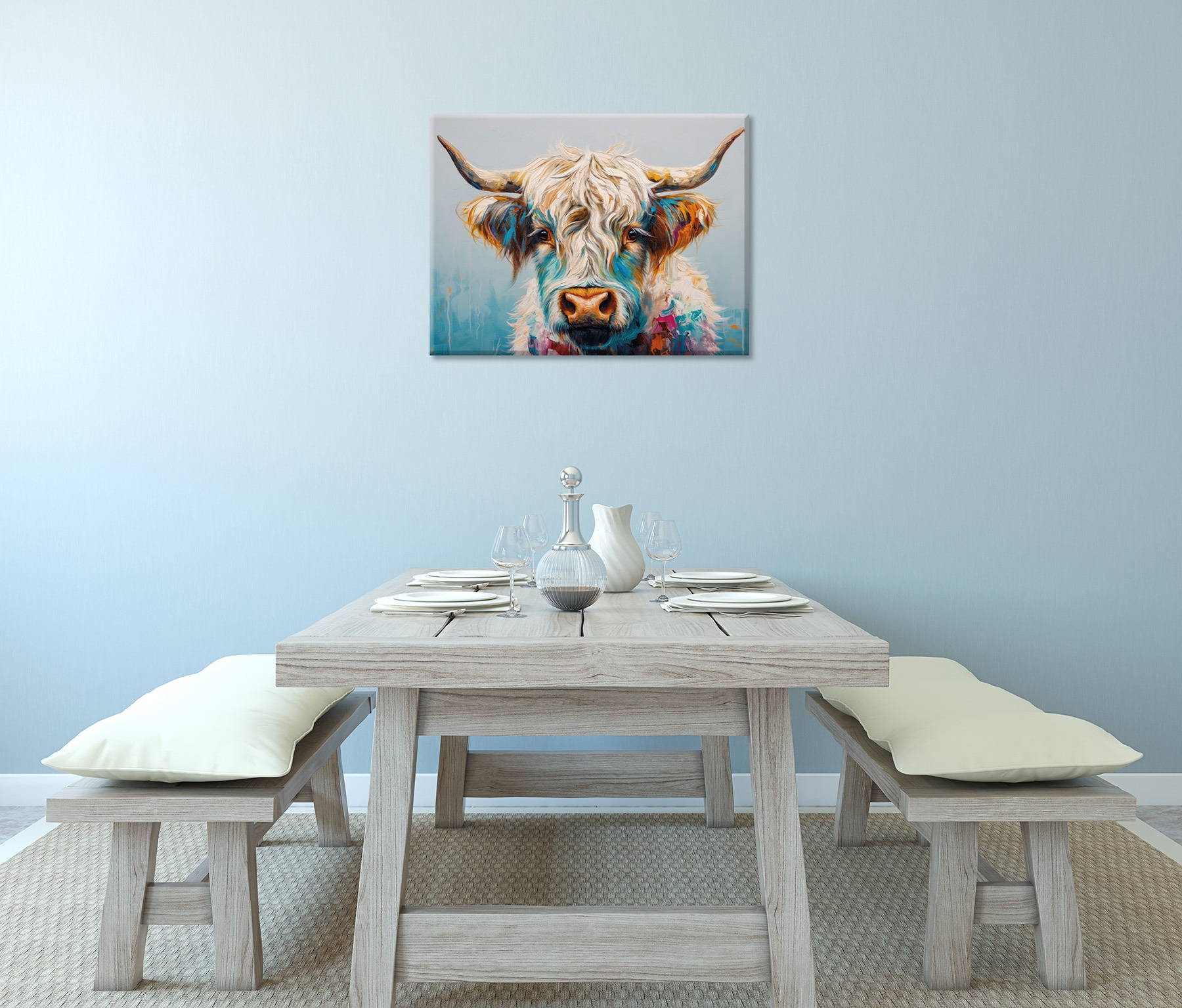 Bönninghoff Tableau sur toile »Wandbild BUNTES HOCHLANDRIND 46x61 cm – Leinwandbild Keilrahmen Deko« Bœuf des Highlands | Images de vaches | Vache 1 cuis tlg. tendu sur châssis