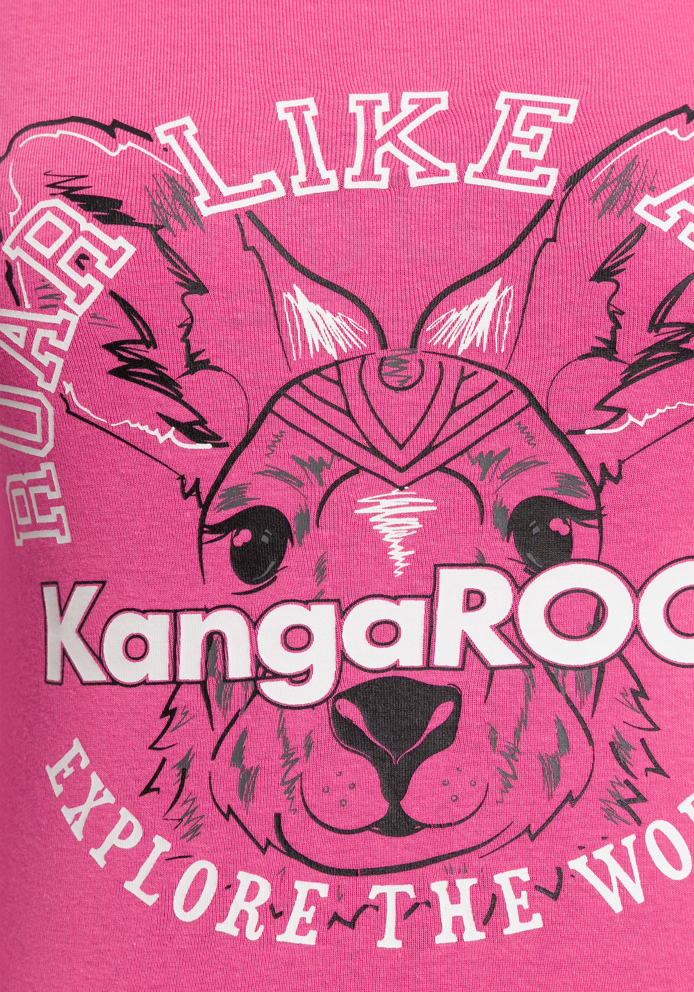 KangaROOS Langarmshirt, Langarm, unifarben mit Farbeinsatz und Logodruck