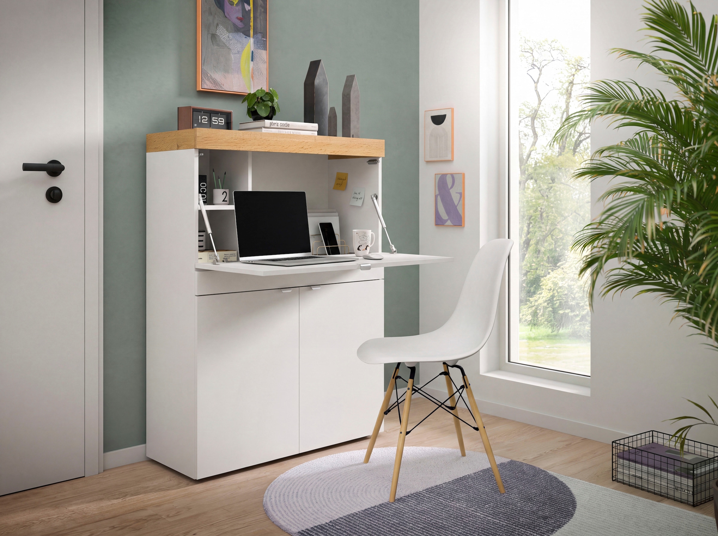 GOODproduct Sekretär »MAMBO, Höhe 122cm, 2 Türen, 1 Schubkasten, 1 Klappe« Home-Office-Schreibtisch, PC-Schrank, Schreibtisch, Office