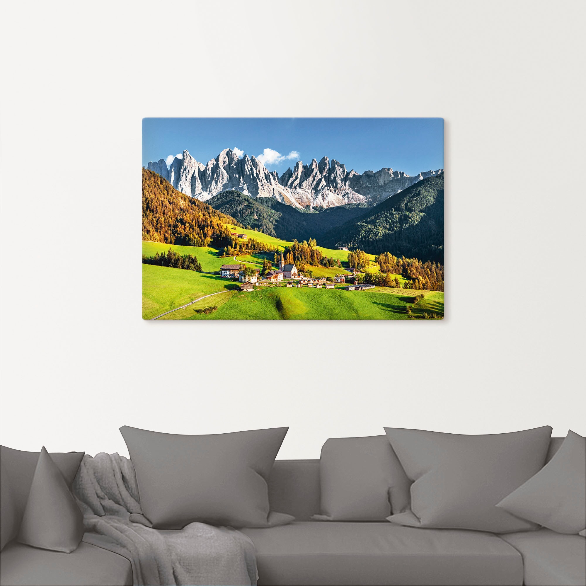 Artland Wandbild »Alpen Berge Santa Maddalena«, Berge & Alpenbilder, (1 St.), als Alubild, Outdoorbild, Leinwandbild, Poster in verschied. Grössen