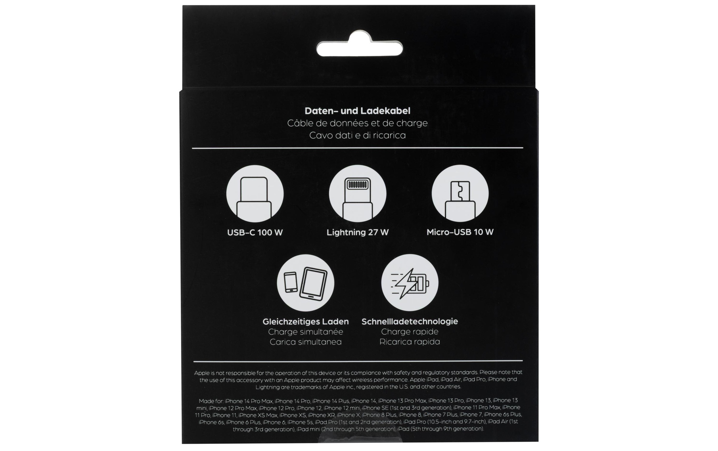 onit Câble USB »2.0-Kabel - Lightning/USB-C/Micro-USB B, 1,2 m« 120 cm Multiadapterkabel mit einer Ladeleistung von bis zu 100 W