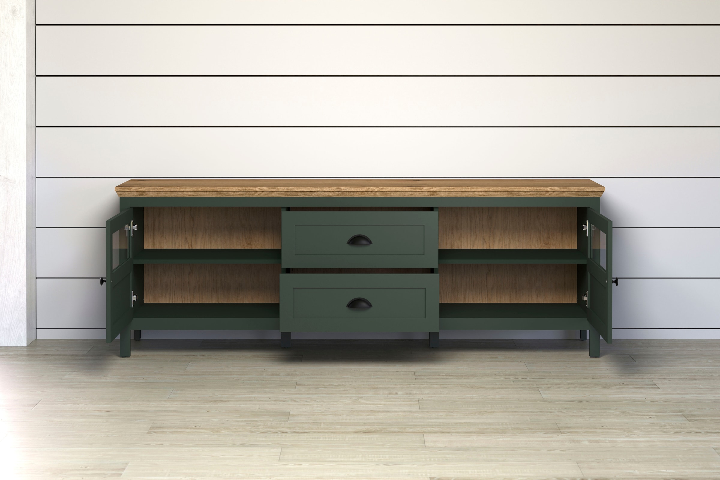 Home affaire TV-Board »Vienna«, (1 St.), Lowboard mit Beleuchtung und Vollauszug-Schublade - B/T/H 184/45/64 cm