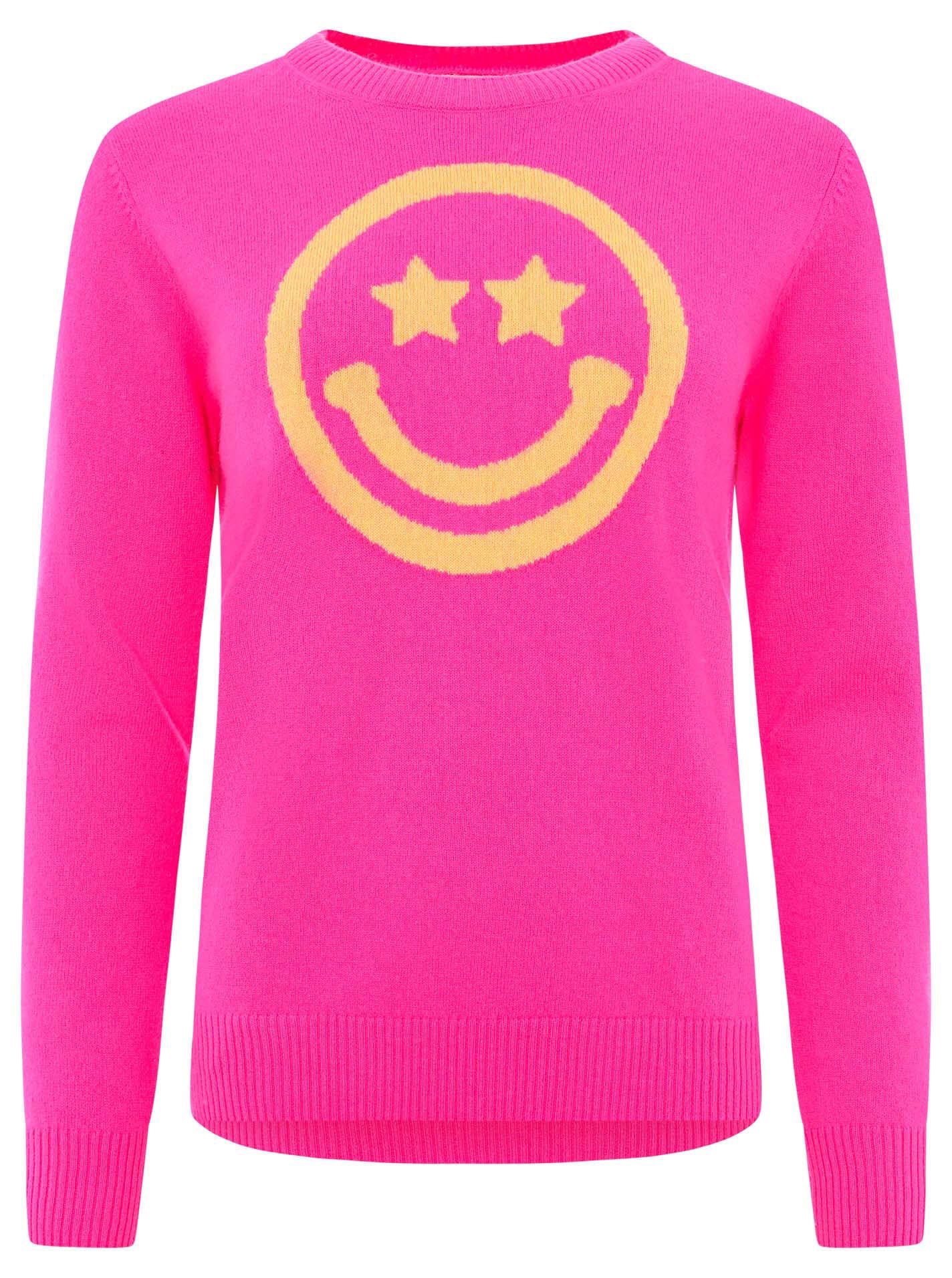 Zwillingsherz Kaschmirpullover »Roundneck "Smiley Face"«, in Neonpink mit orangen Smiley