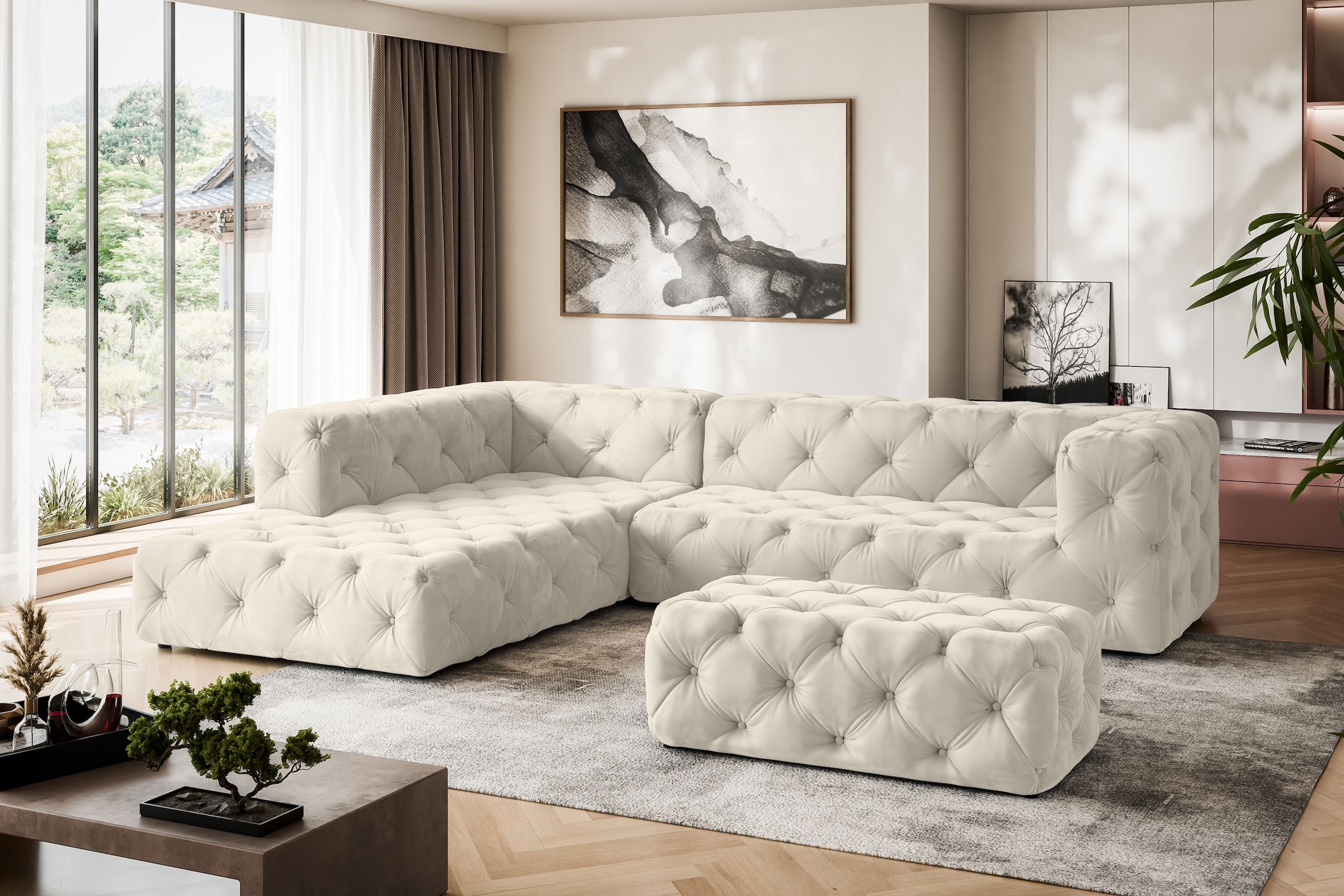 Home affaire Polsterhocker »FOLLINA« Polsterhocker mit klassischer Chesterfield-Knopfheftung