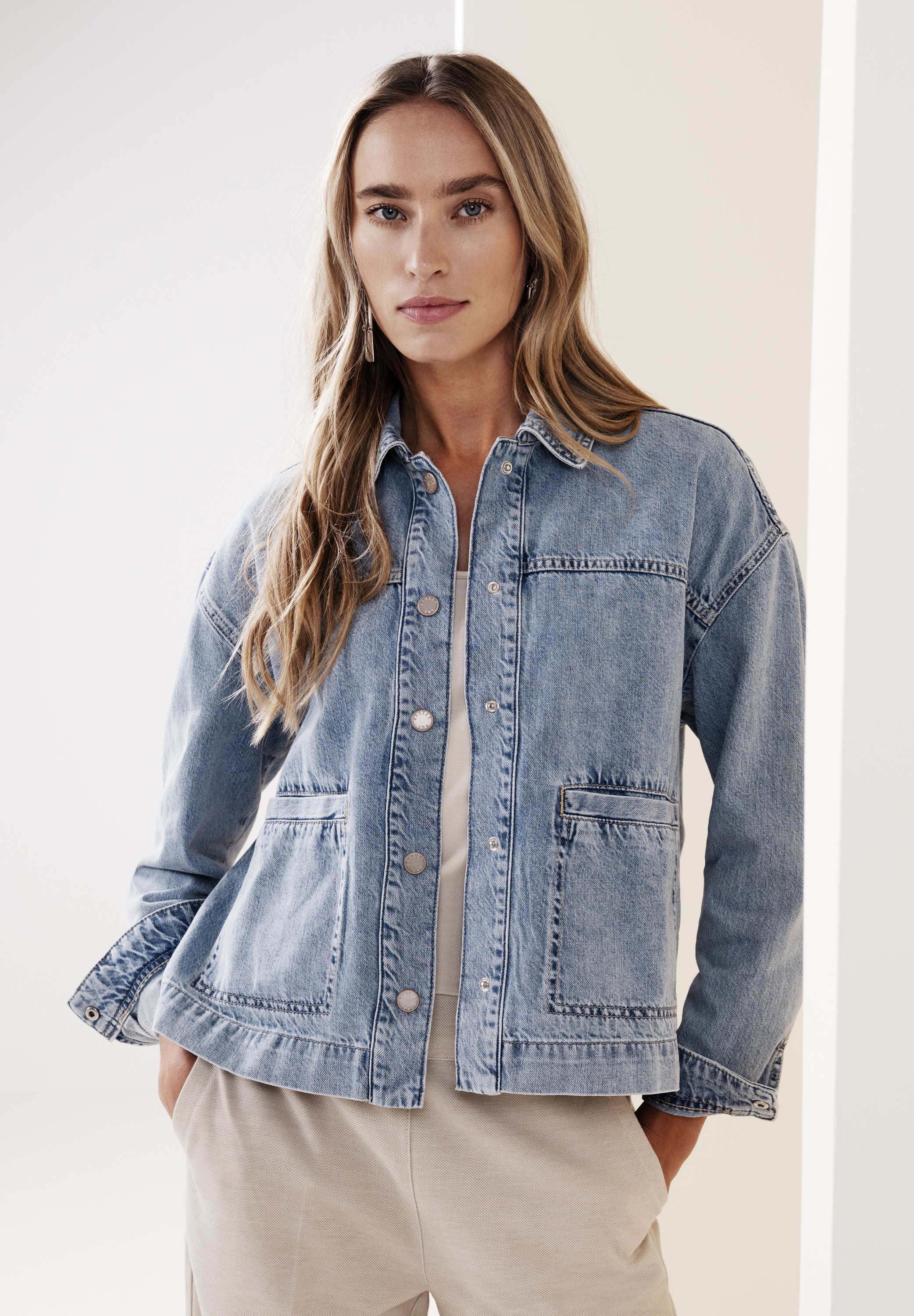 Image of STREET ONE Jeansjacke ohne Kapuze mit grossen Taschen und Hemdkragen