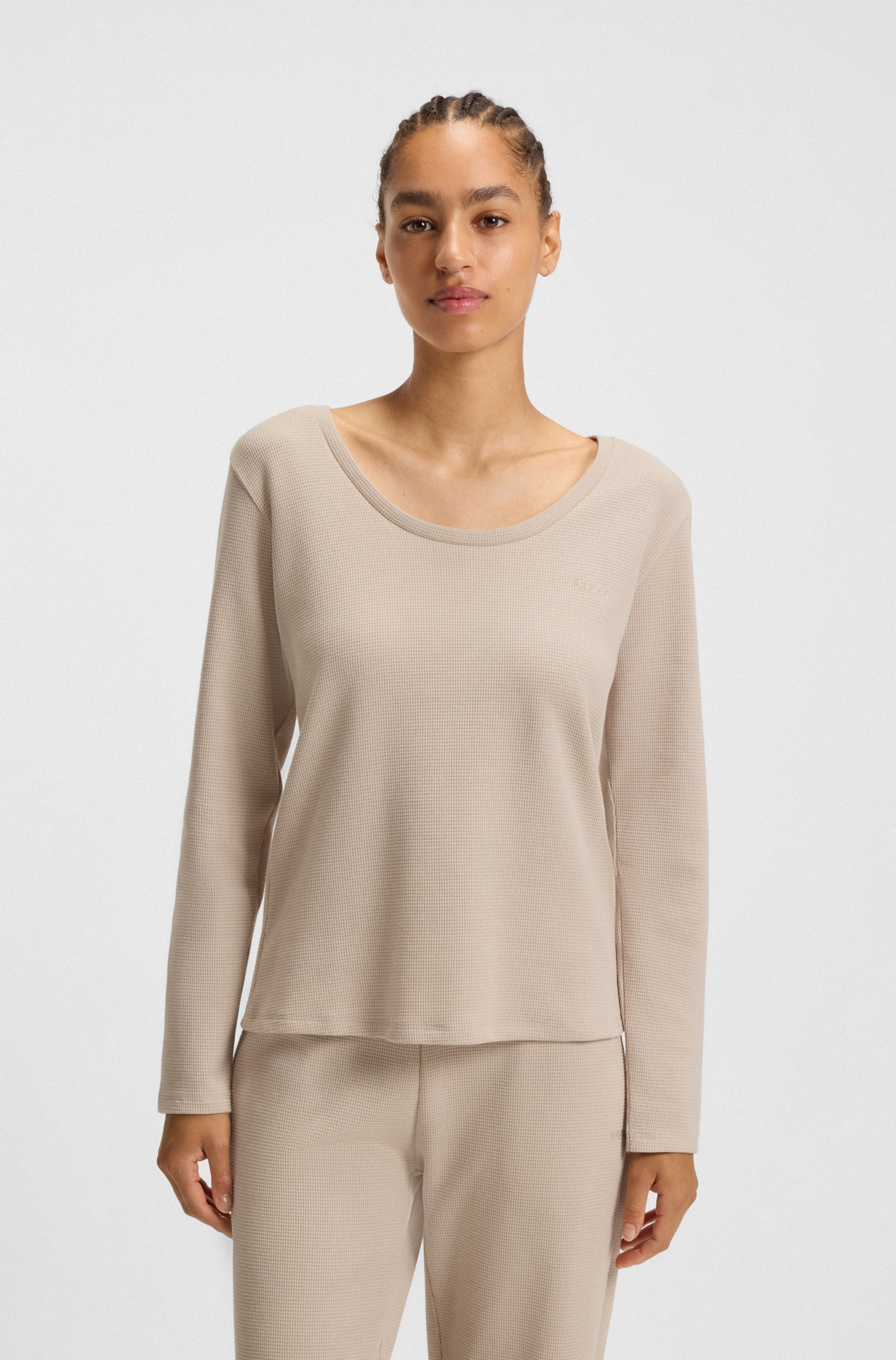 Image of BOSS Langarmshirt "Waffle" Schlaf-Top, Waffelstruktur, aus Baumwollmix