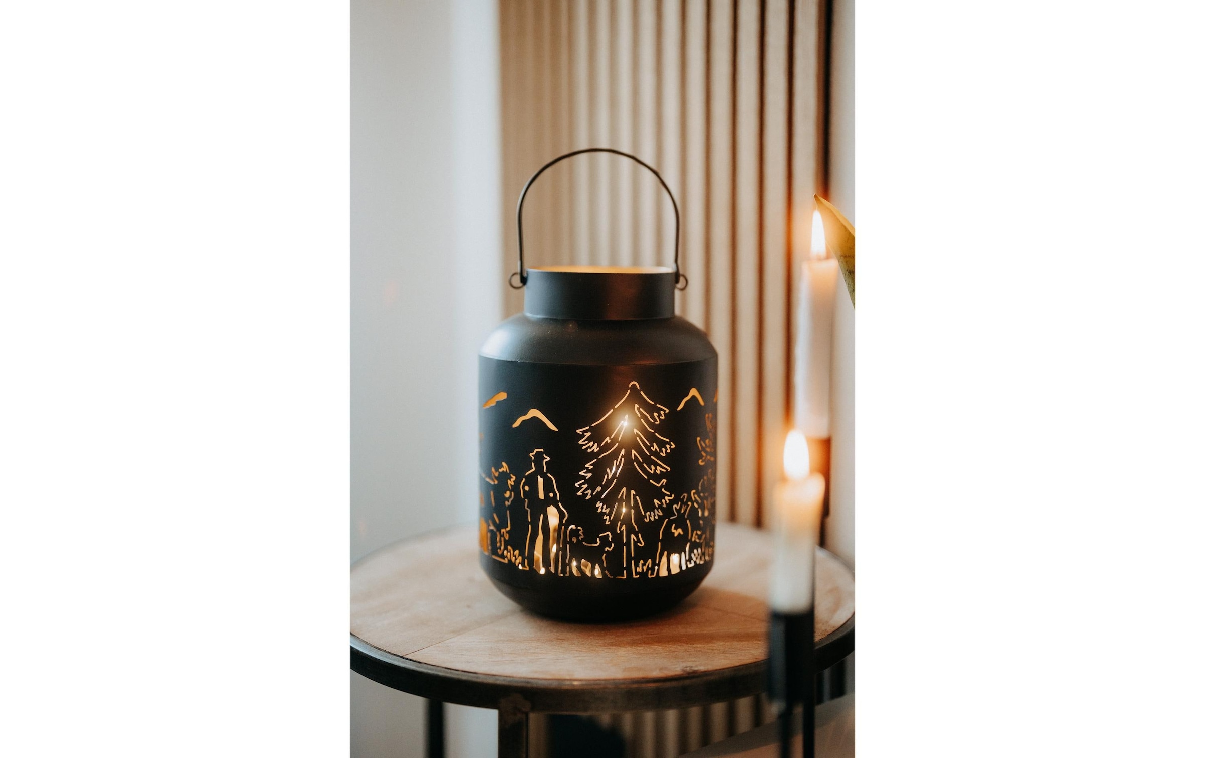 Kadastar Lanterne à bougie »Alpaufzug Familie 27 cm« Laterne Scherenschnitt