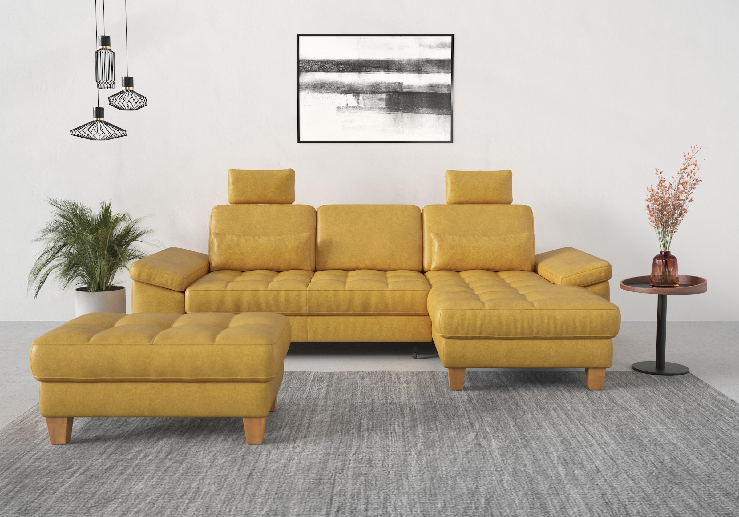 sit&more Ecksofa »Westham L-Form«, mit Recamiere, mit oder ohne Bettfunktion, Bettkasten, Füsse Eiche