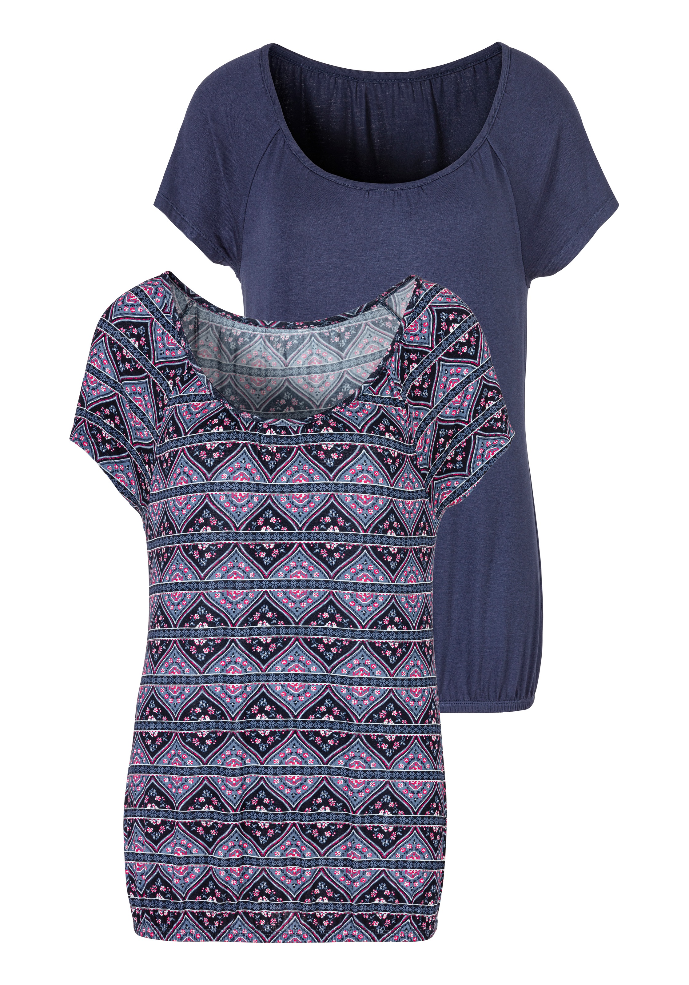 Image of LASCANA T-Shirt, (2er-Pack), mit leicht gerafftem Rundhalsausschnitt bei Ackermann Versand Schweiz