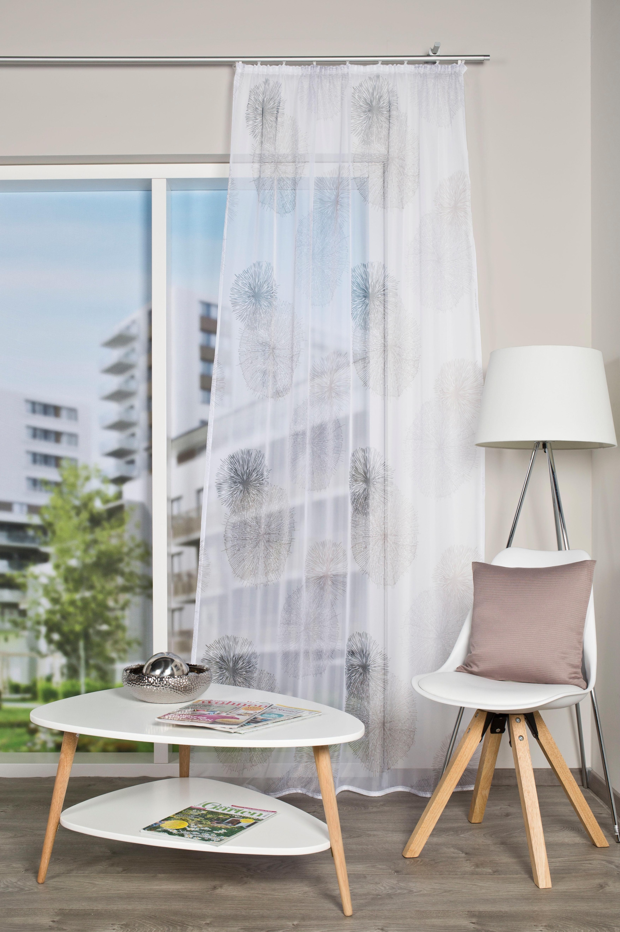 Image of HOME WOHNIDEEN Vorhang "RAWLINS" Kräuselband 1 Stk. tlg. Schal aus Voile bedruckt