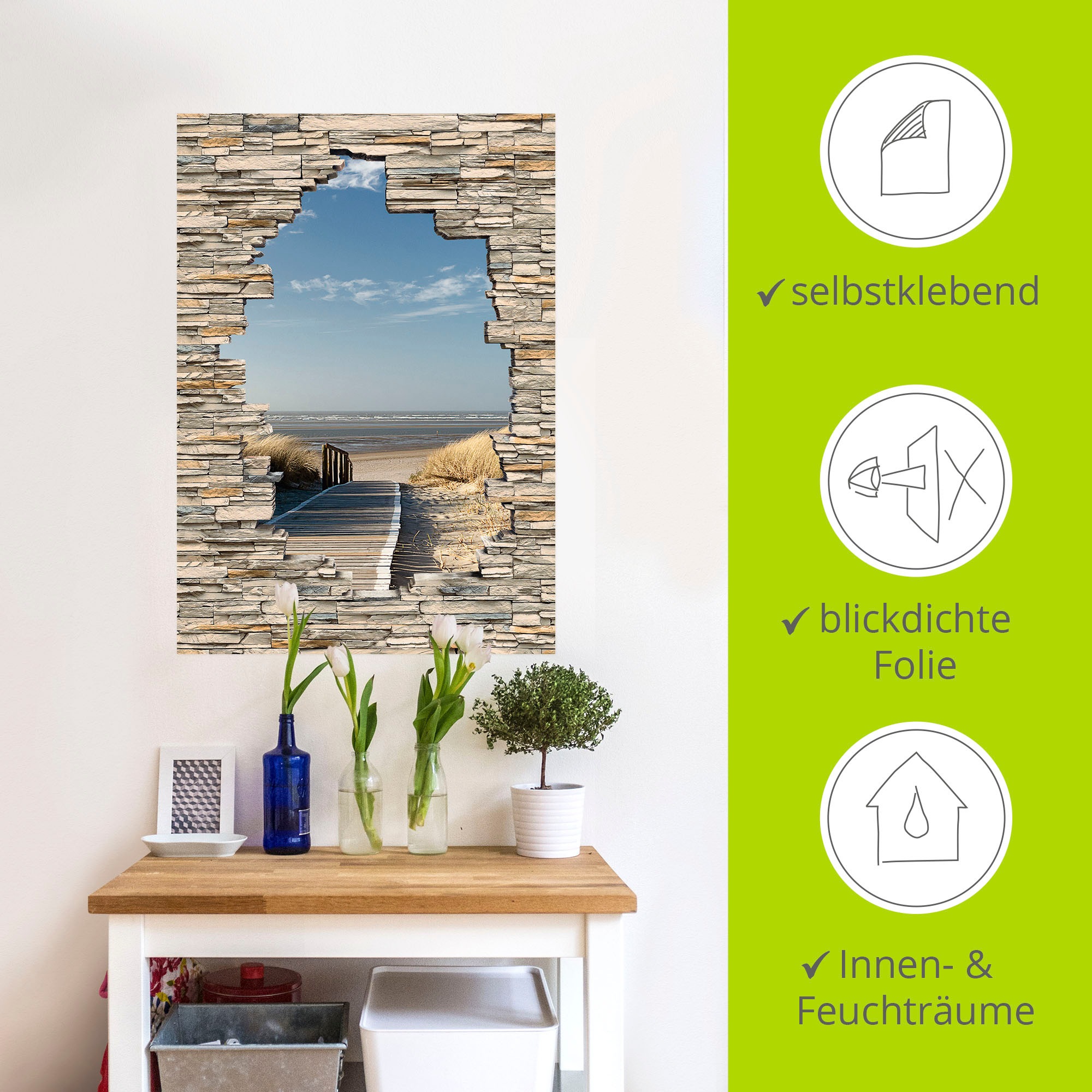 Artland Wandbild »Nordseestrand Langeoog Steg Stein Mauer«, Strandbilder, (1 St.), als Wandaufkleber in verschied. Grössen
