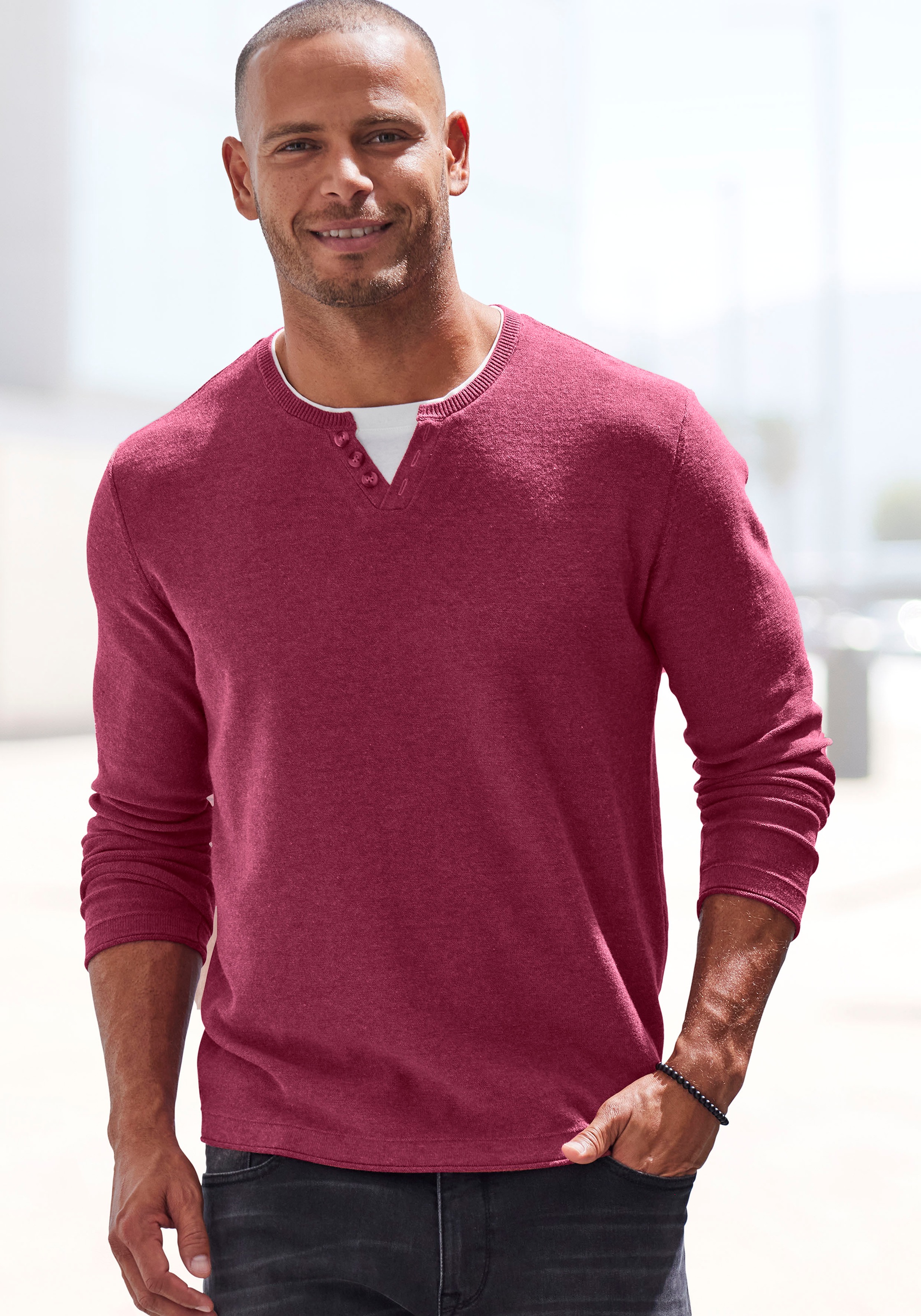 H.I.S Strickpullover Pullover mit hochwertiger Halslochverarbeitung in double-layer Optik