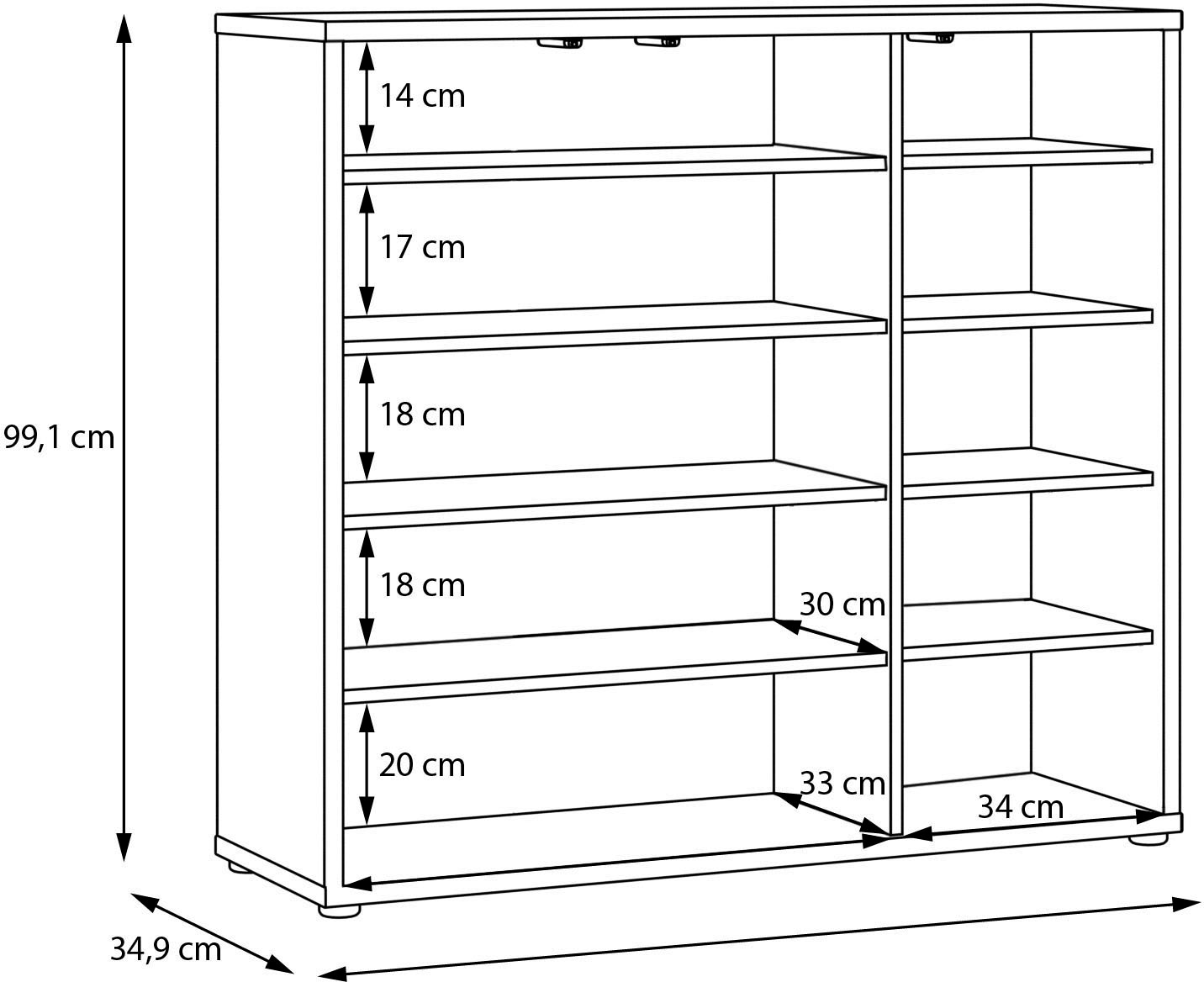 FORTE Armoire à chaussures »Alice Springs, Schuhschrank, Platz für 20 Paar Schuhe, 3 Türen« L/H/P 109,2/99,1/34,9 cm,  Armoire de rangement, armoire polyvalente, façade sans poignée, push to open