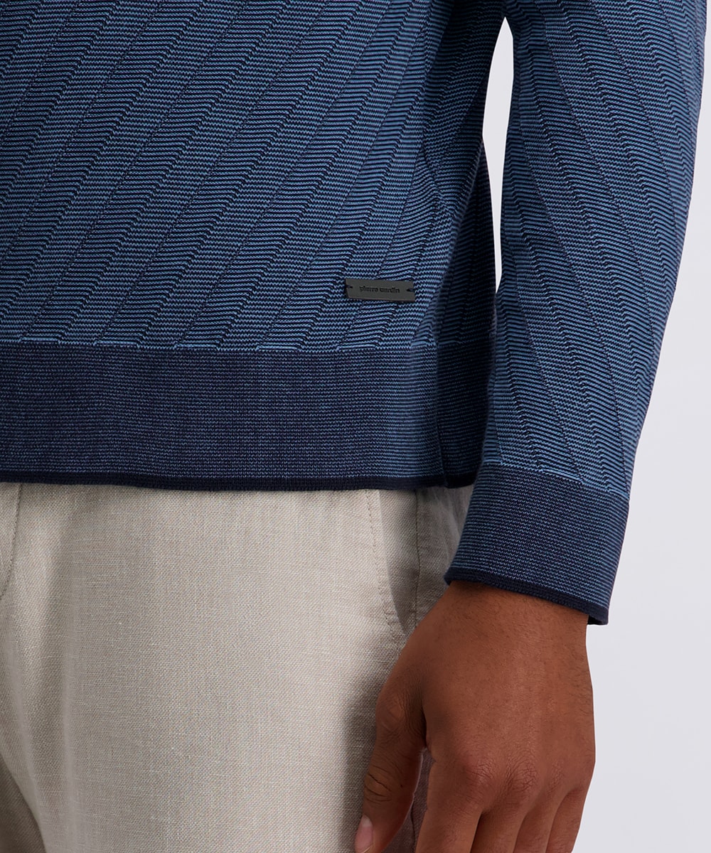 Pierre Cardin Polo à manches longues Strick in Bicolour- Jaquard - Struktur