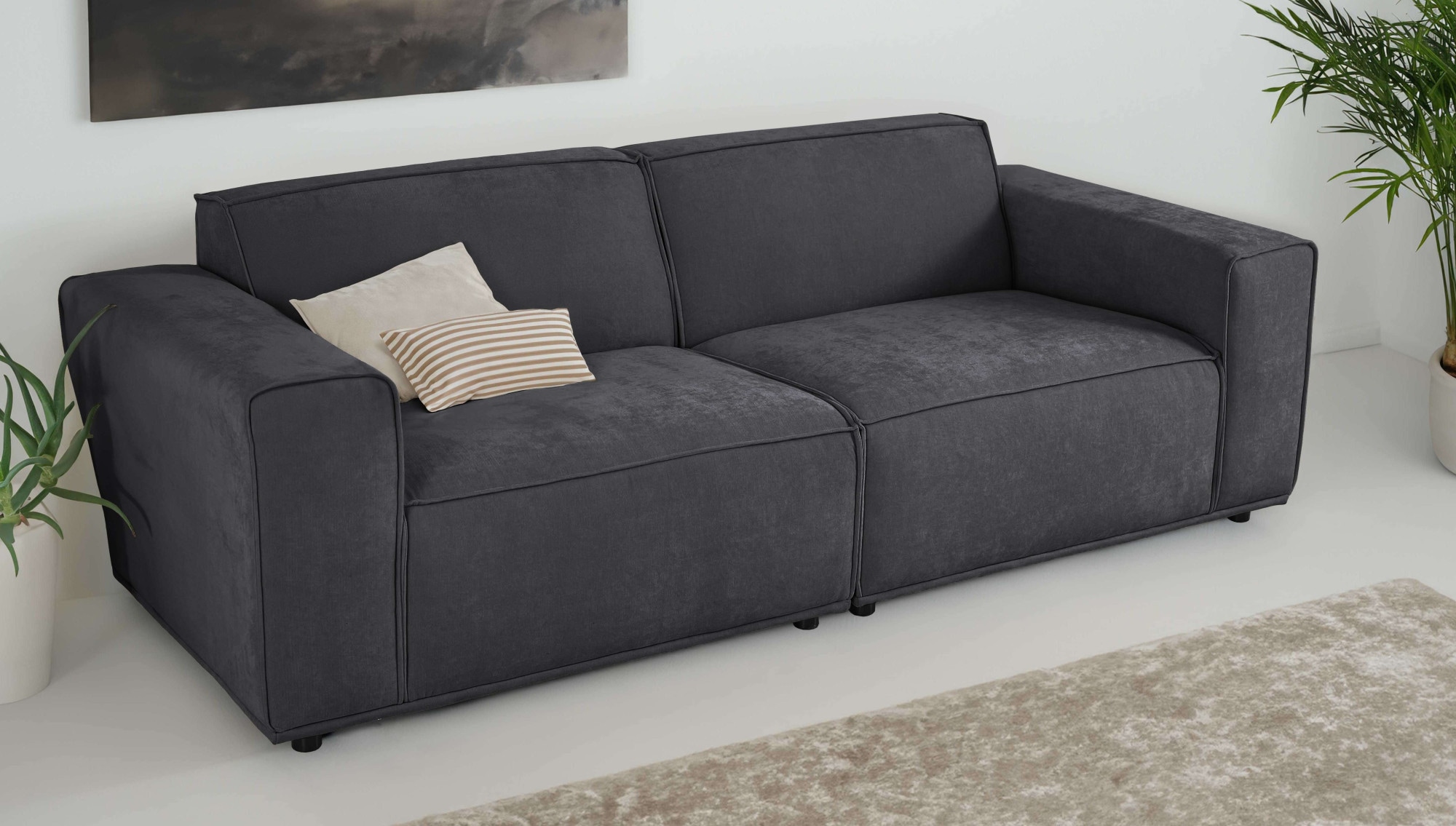 Image of Home affaire 3-Sitzer "Avelin, 228 cm, Chenille, Struktur-Boucle" mit Wellenunterfederung, Kedernaht, bodentief, Skandi-Design