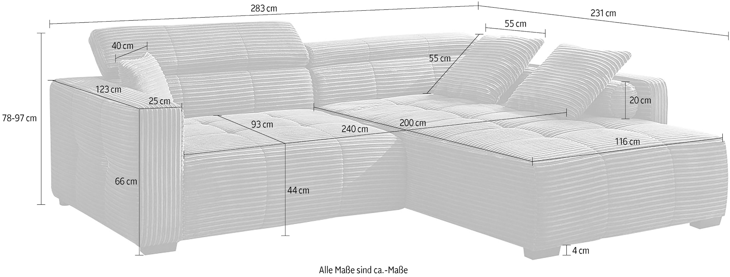 Jockenhöfer Gruppe Ecksofa »Severino L-Form im Big-Sofa-Style«, mit Kopfteilverstellung, rechts/links montierbar, Wellenfederung