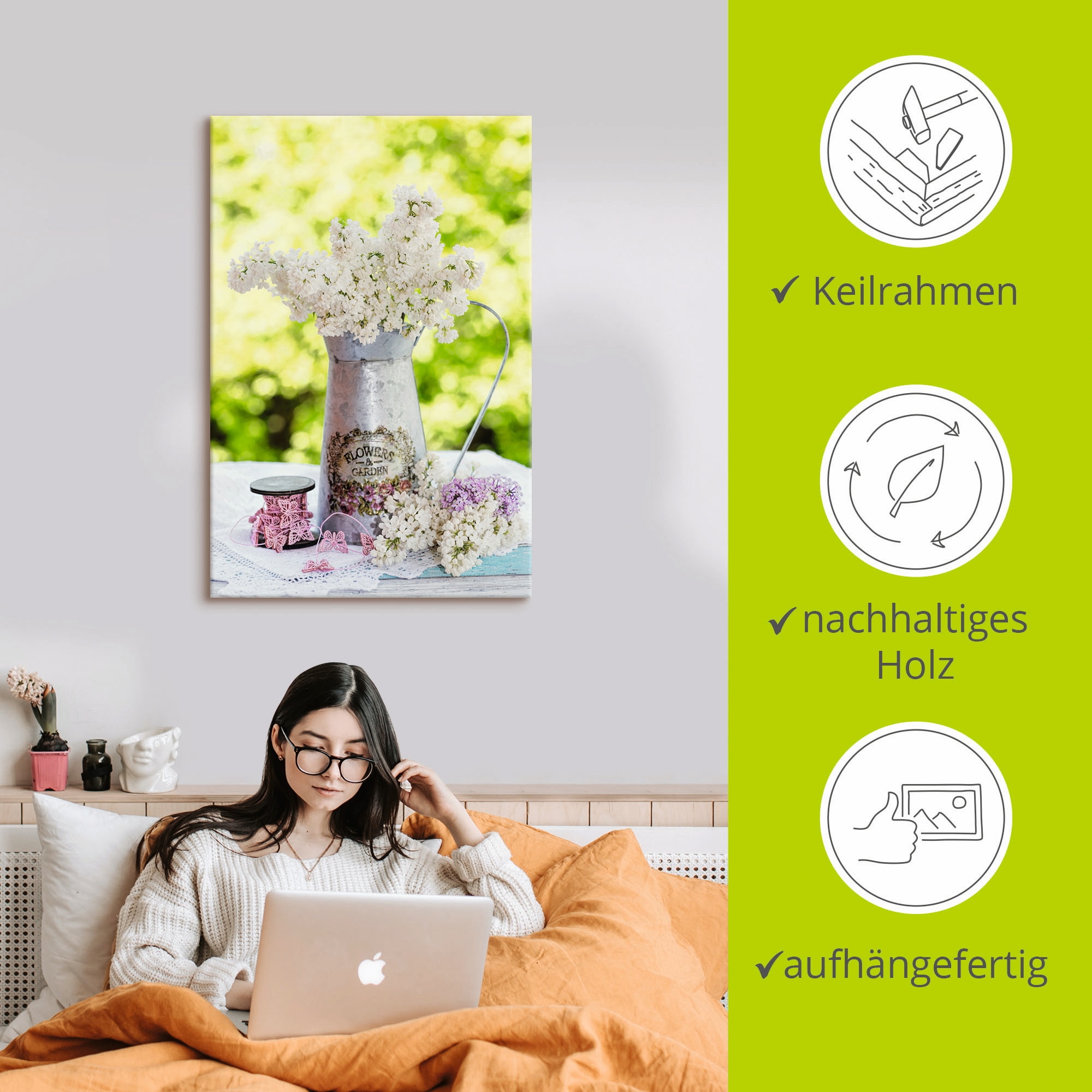 Artland Tableau sur toile »Flieder und Shabby Chic Stillleben« 1 cuis tlg. auf Holzrahmen gespannt