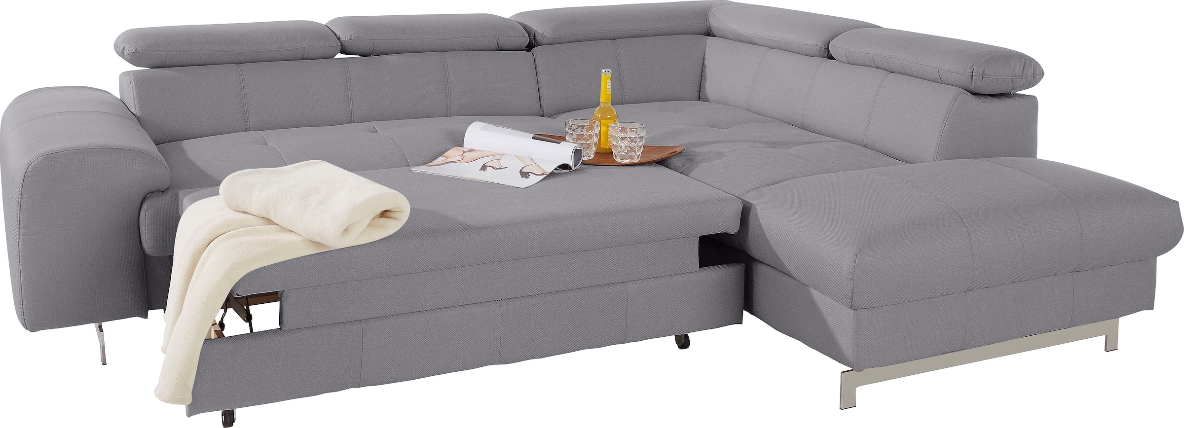 COTTA Polstergarnitur »Chef L-Form«, (Set, 2 tlg.), Set bestehend aus: Ecksofa mit Kopfteilverstellung & Hocker