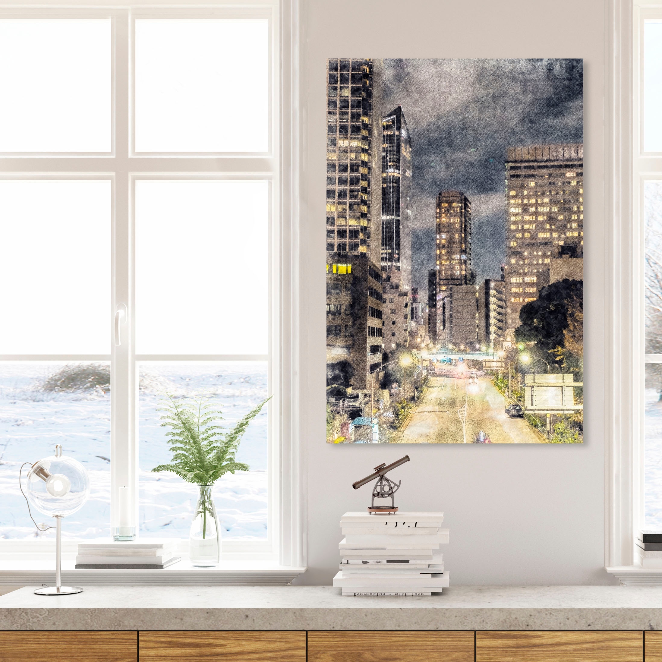 queence Tableau sur toile »Stadt  Wolkenkratzer« Premium-Leinwandstoff, Handarbeit aus Deutschland