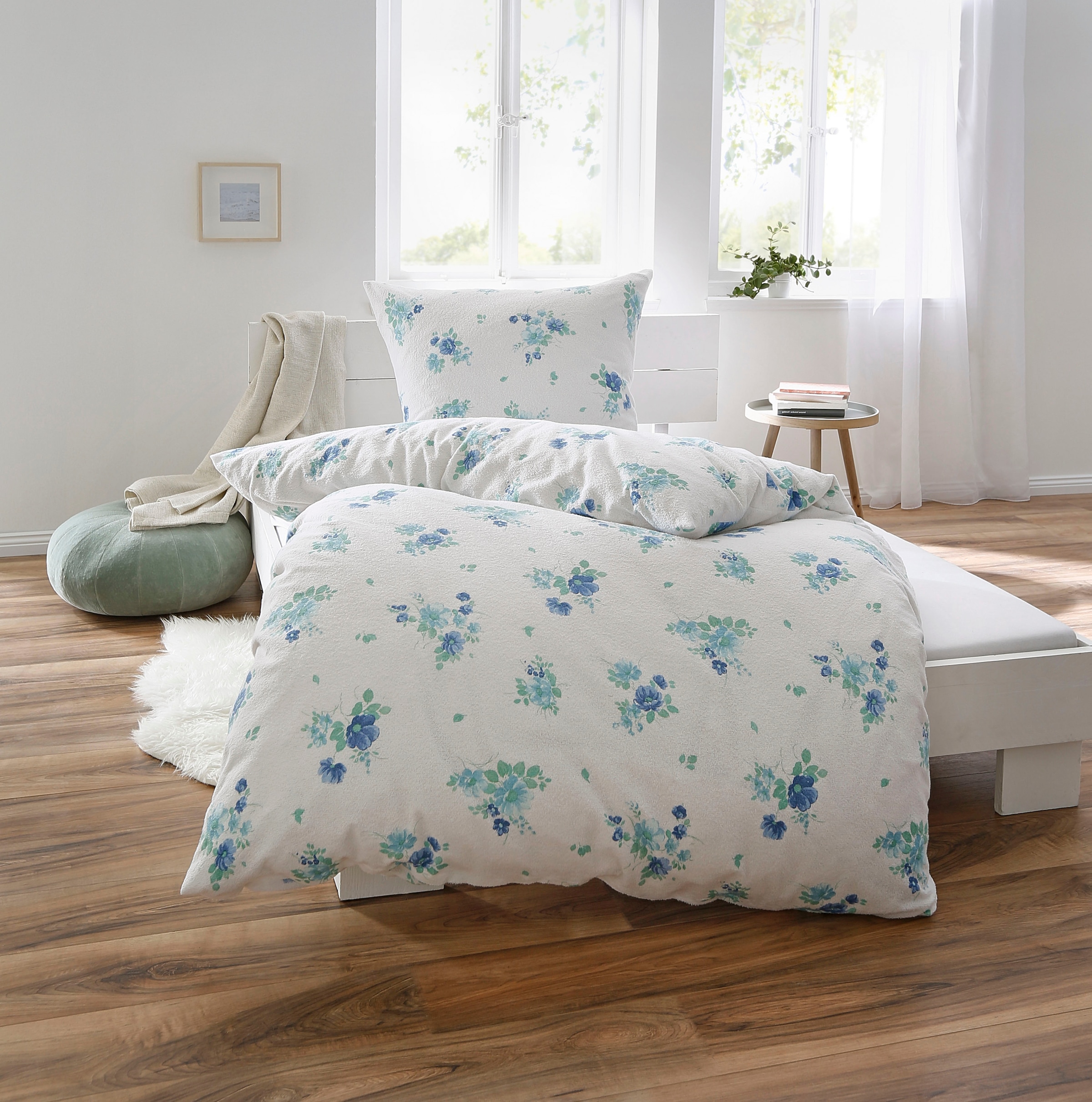 Image of Dyckhoff Bettwäsche "Blaue Lein Blume" 2 Stk. aus Weichfrottier