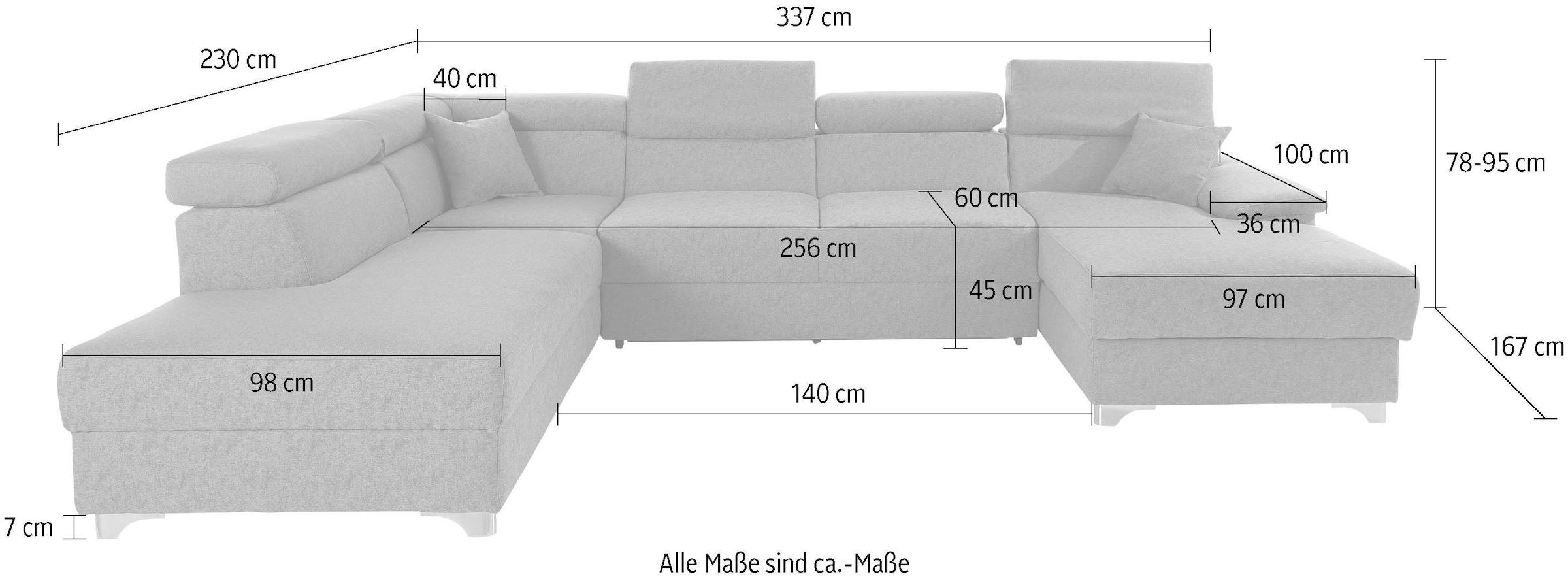 DOMO collection Wohnlandschaft »Mira U-Form«, wahlweise mit Bettfunktion und Bettkasten