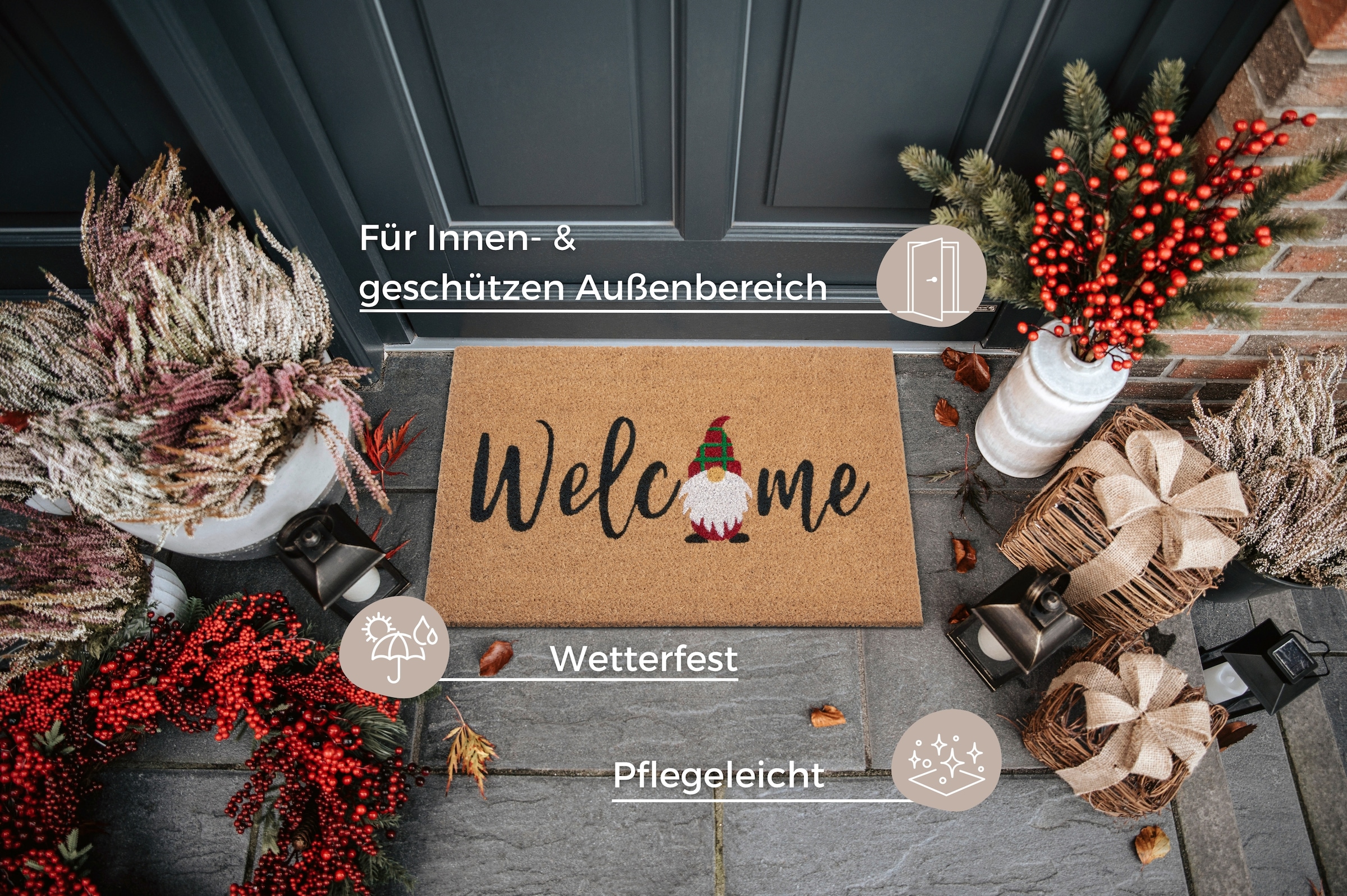 HANSE Home Fussmatte »Kokos Welcome Gnome, Türmatte«, rechteckig, 15 mm Höhe, Weihnachten, Schmutzfangmatte, Outdoor, Rutschfest, Innen, Kokosmatte