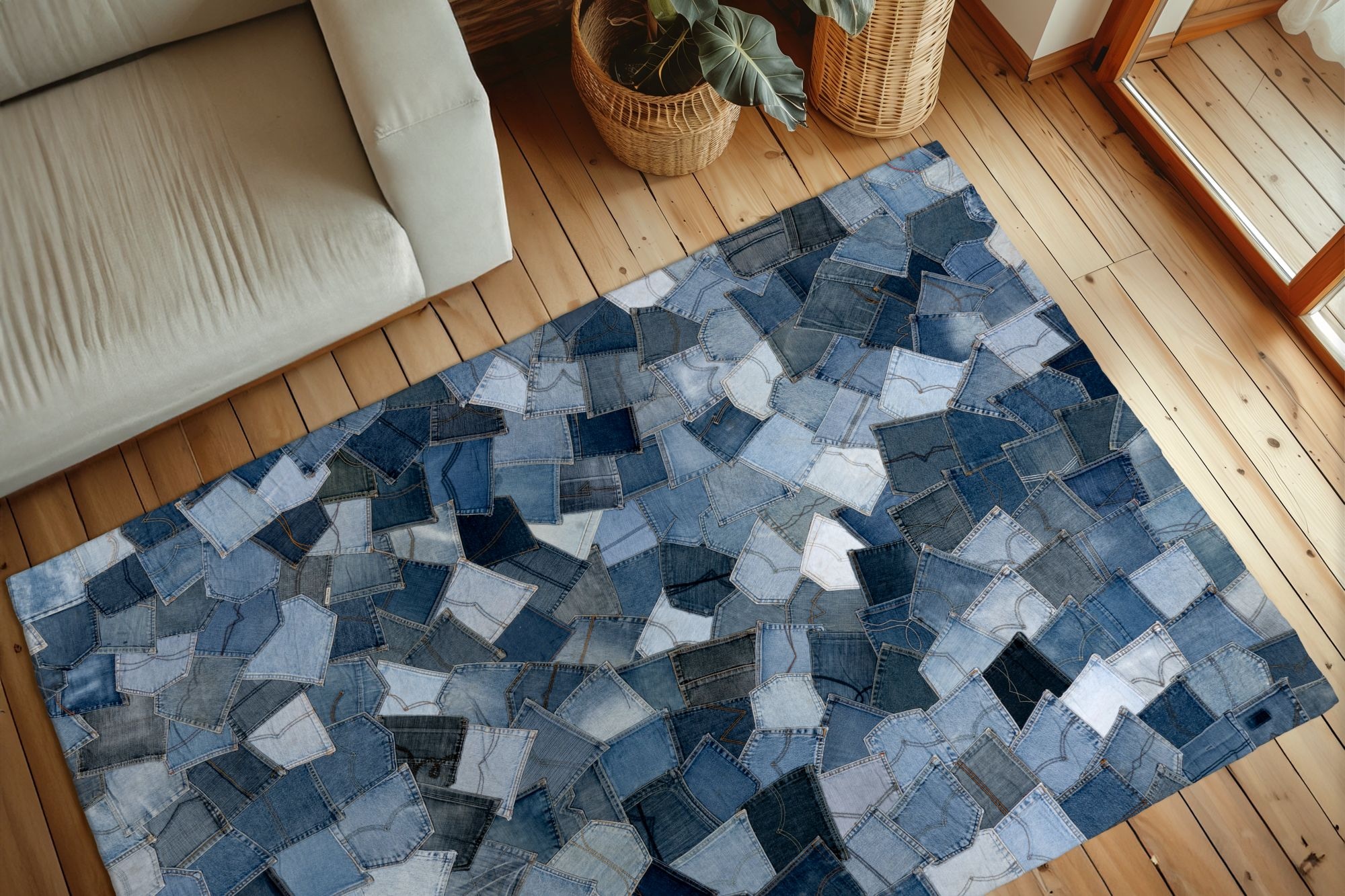 Kayoom Teppich »Urban Denim 490« rechteckig 8 mm Höhe Kurzflor, Patchwork Muster, Modernes Muster, Wolle, Vegan