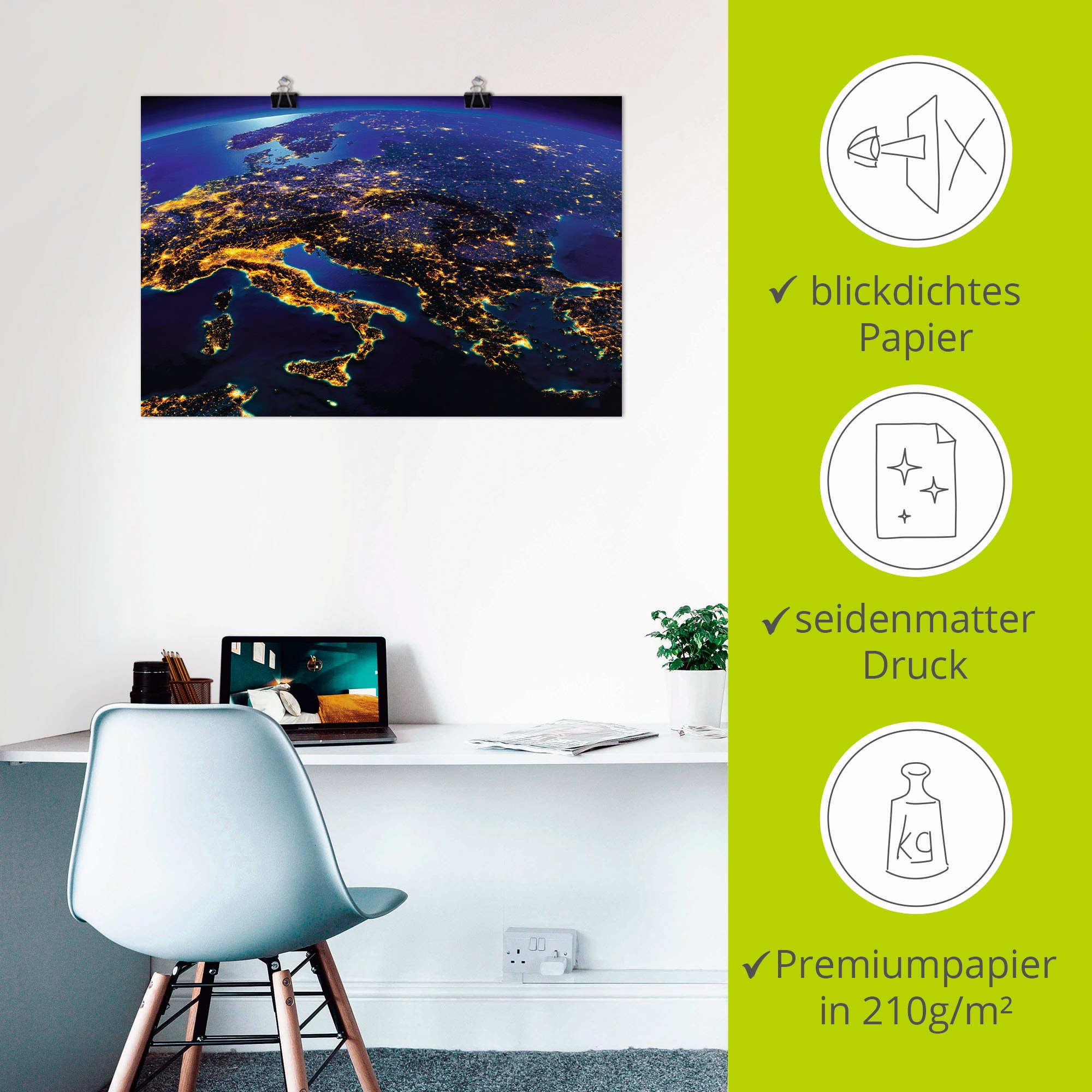 Artland Poster »Südliches Europa vom Weltraum« Weltall & Kosmos 1 Stk. tlg. ohne Rahmen