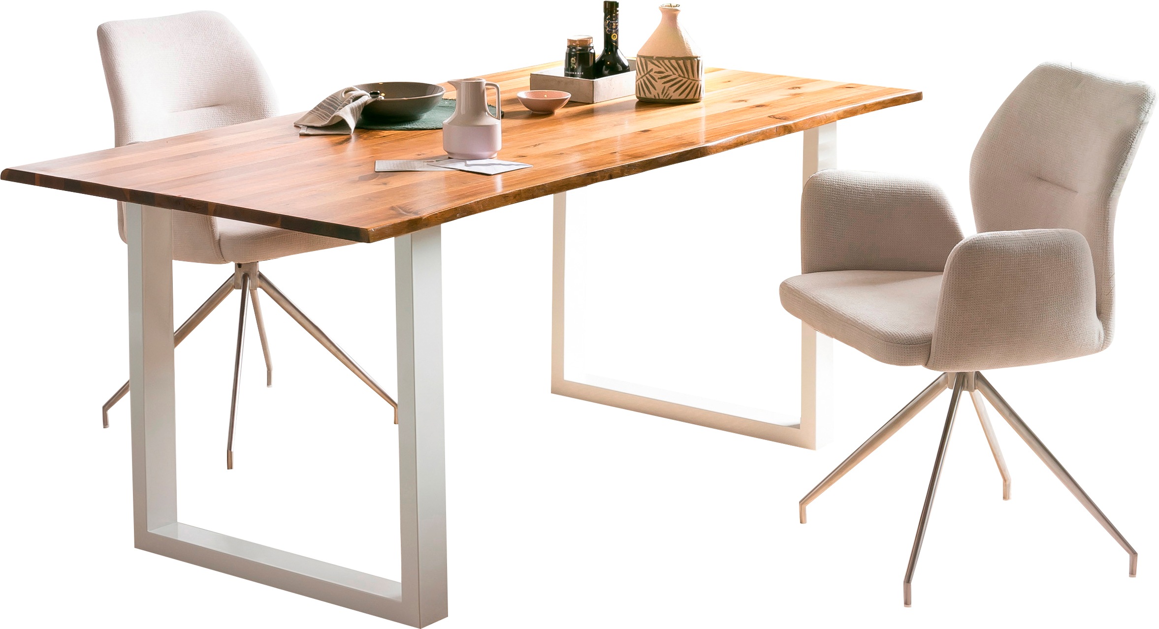 Image of SalesFever Baumkantentisch "Tisch mit Baumkante im Naturlook" Metall triff Akazie
