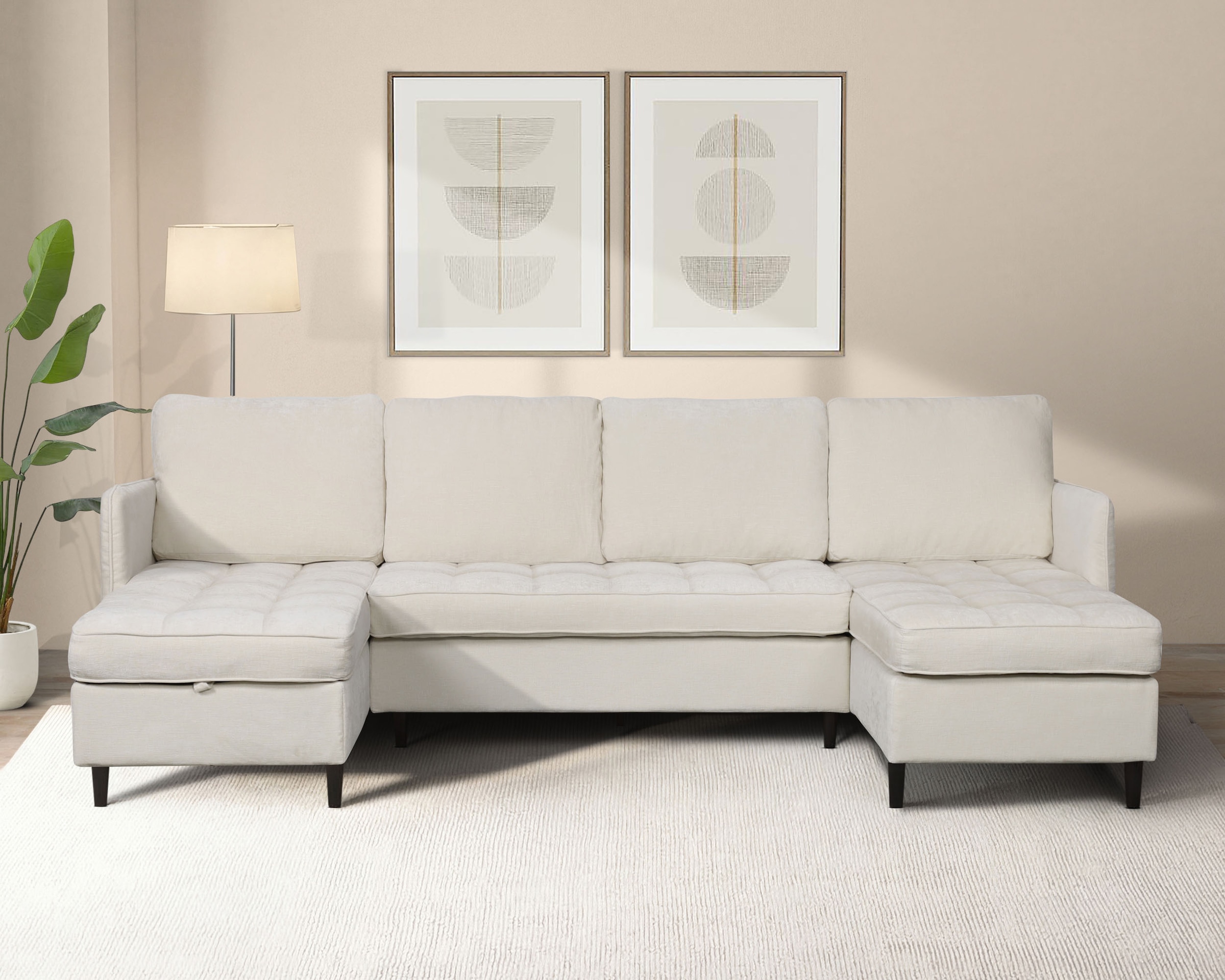 Dorel Home Wohnlandschaft »LINDHUS, Chenille, Modulsofa, verschiedene Stellvarianten« Breite als U-Form (254cm) mit Verbindern fixierbar, Recamiere,Stauraum