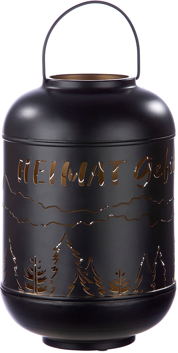 Image of GILDE Kerzenlaterne "Heimat Gefühl, mit ausgestanztem Motiv" Kerzenhalter aus Metall, Laterne, Weihnachtsdeko