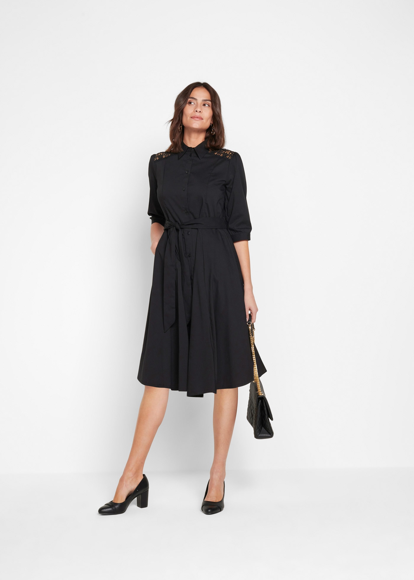 bonprix Robe 2 en 1 Set, 2 tlg. für Businessmode, aus Baumwolle, ausgestellte Passform