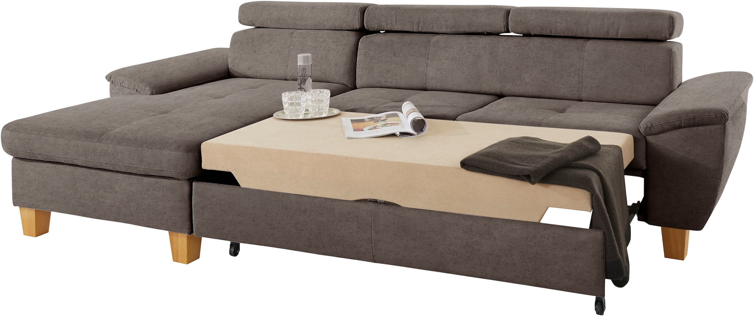 exxpo - sofa fashion Ecksofa »Enya, aufwendige Detailverarbeitung, hoher Sitzkomfort, bequem, L-Form«, inkl. Kopfteilverstellung, wahlweise mit Bettfunktion und Bettkasten