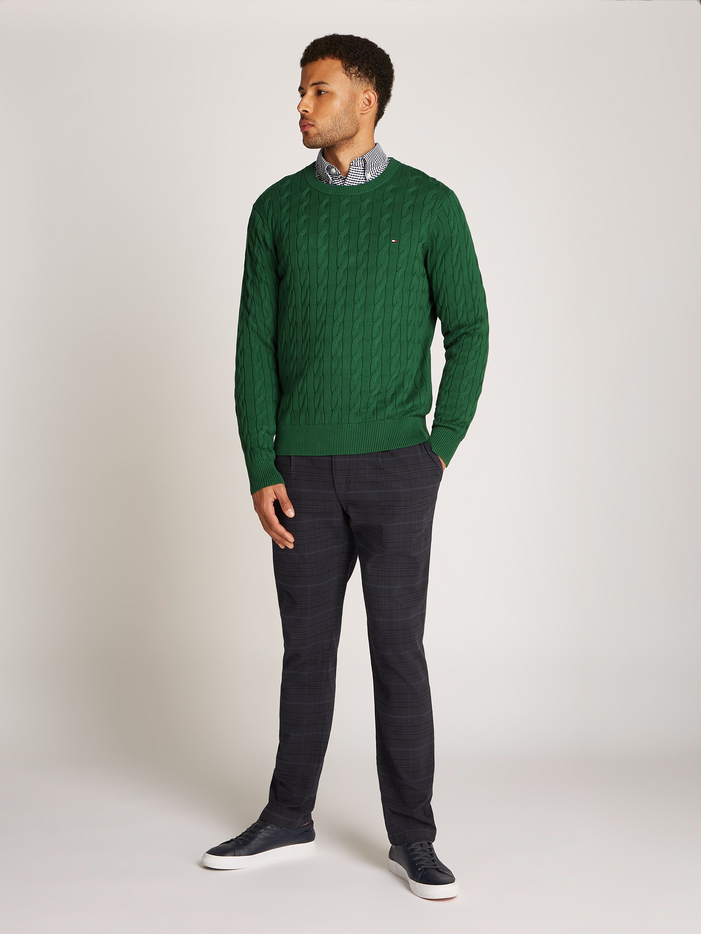 Tommy Hilfiger Strickpullover »CLASSIC CABLE CREW NECK mit Strukturstrick und Flaglabel«, unifarben, casual, regular fit, Baumwolle, Rundhals