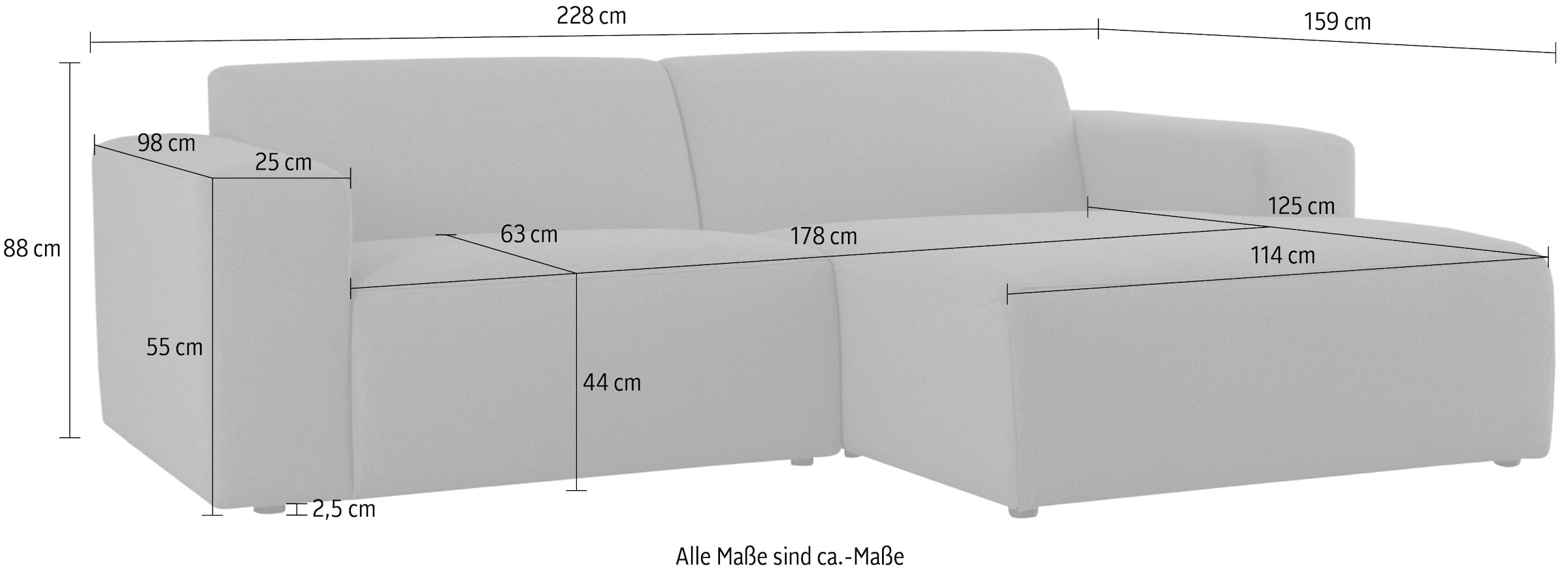 INOSIGN Ecksofa »Koa,228cm, L-Form, Modulsofa, Webstoff, Cord, Struktur«, Designsofa, weicher Lounge-Sitzkomfort, Welleunterfederung, bodentief