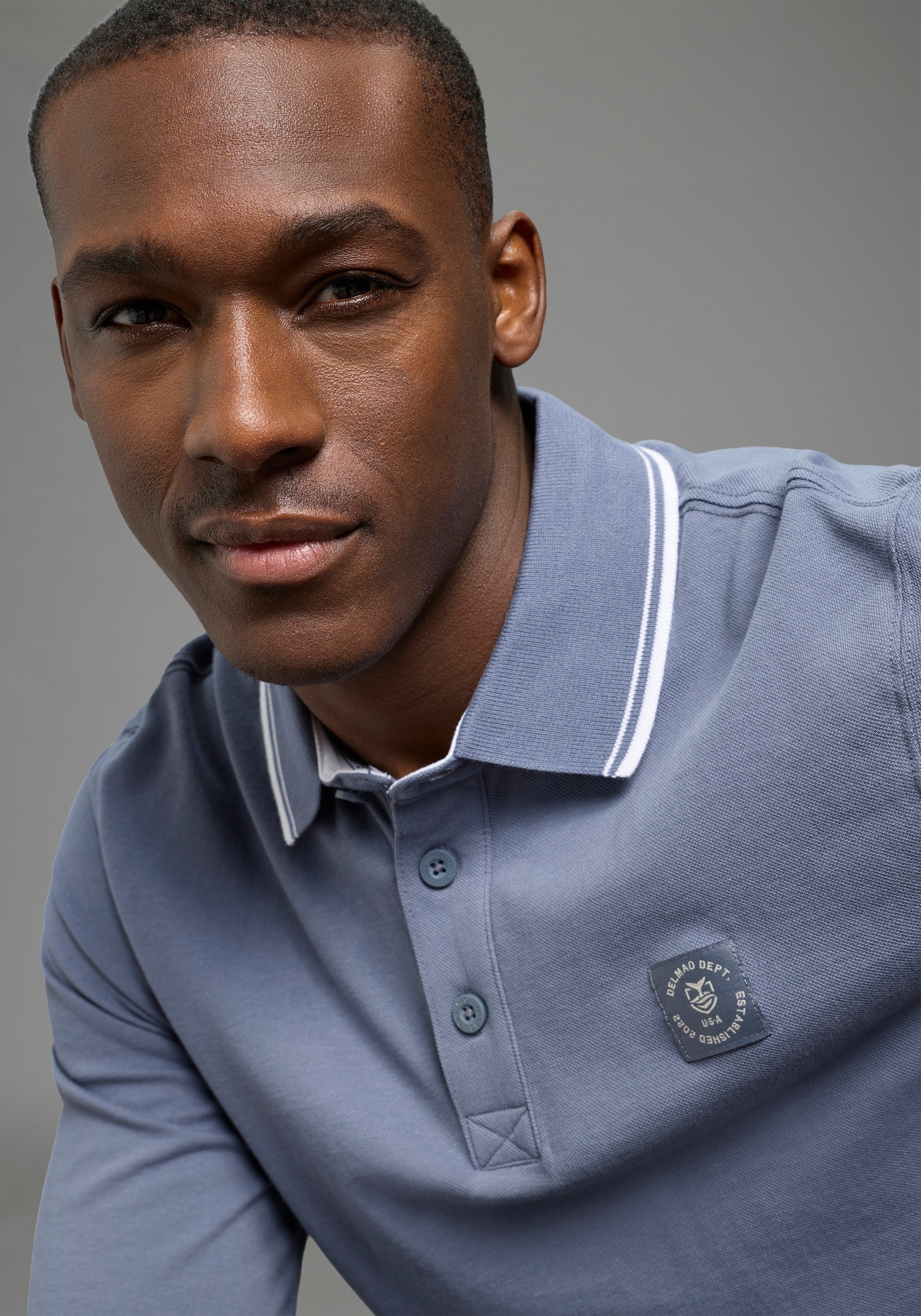 DELMAO Polo à manches longues »Neue Kollektion!« schmale Passform, Langarm, unifarben, aus Piqué-Material