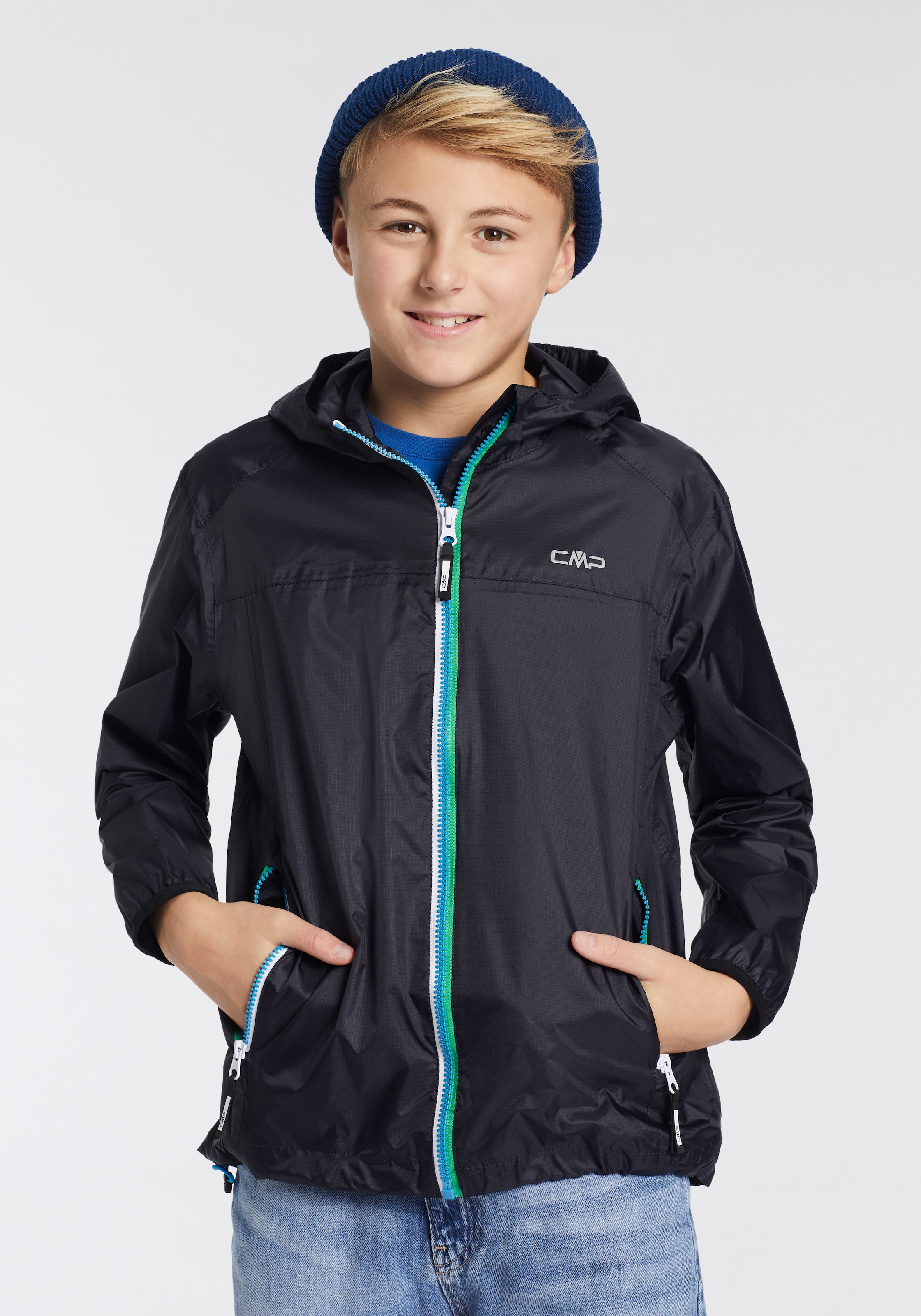 Cmp Antracite Regenjacke "Kid Jacket Rain Fix Hood" Mit Kapuze Wasserdicht, Winddicht, Atmungsaktiv, Mit Kapuze, Wassersäule 3000