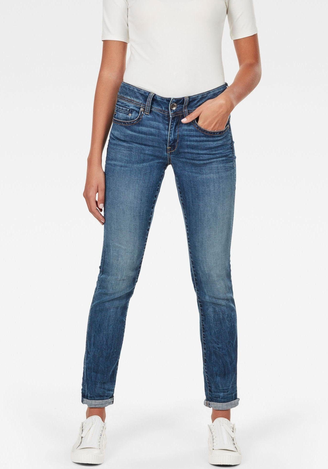 G-Star RAW Slim-fit-Jeans »Midge Mid Straight Wmn«, mit Used-Effekten