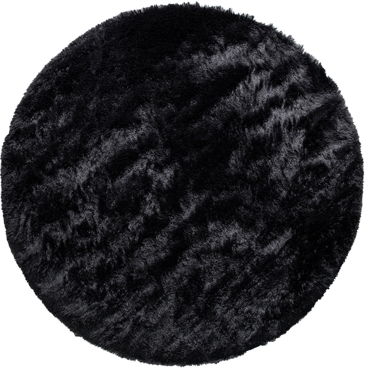 Paco Home - Tapis Shaggy Tapis De Salon Fausse Fourrure Poil Long Moelleux Monochrome Noir 200 cm rond