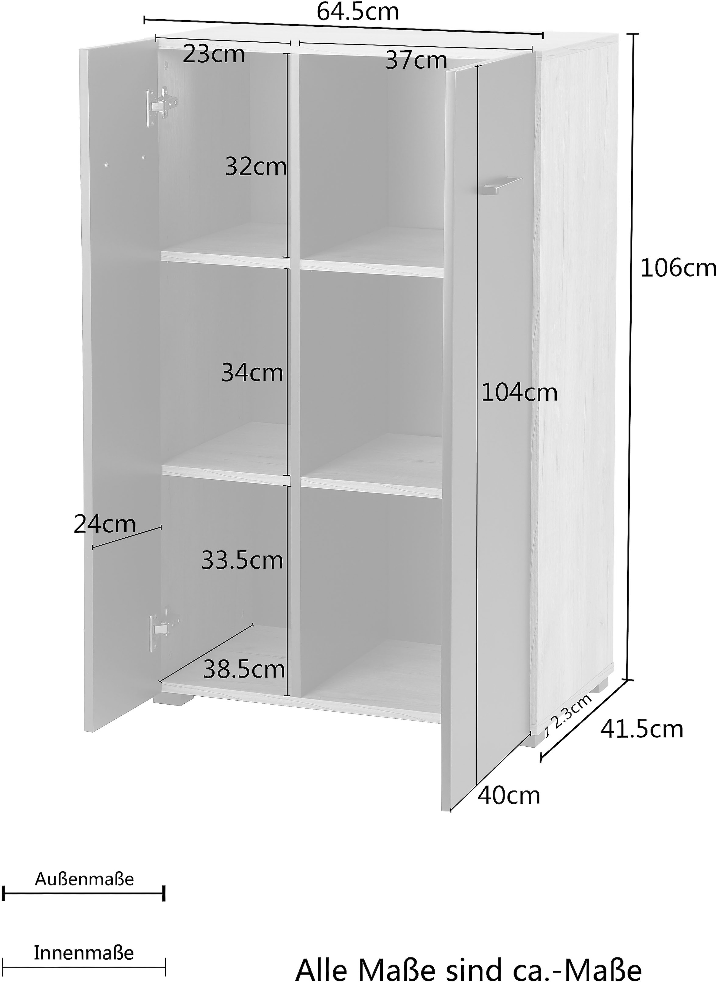 Places of Style Aktenschrank »Moid; Mehrzweckschrank,«, moderne Kommode mit viel Stauraum, Masse 64,5 x 41,5 x 106 cm