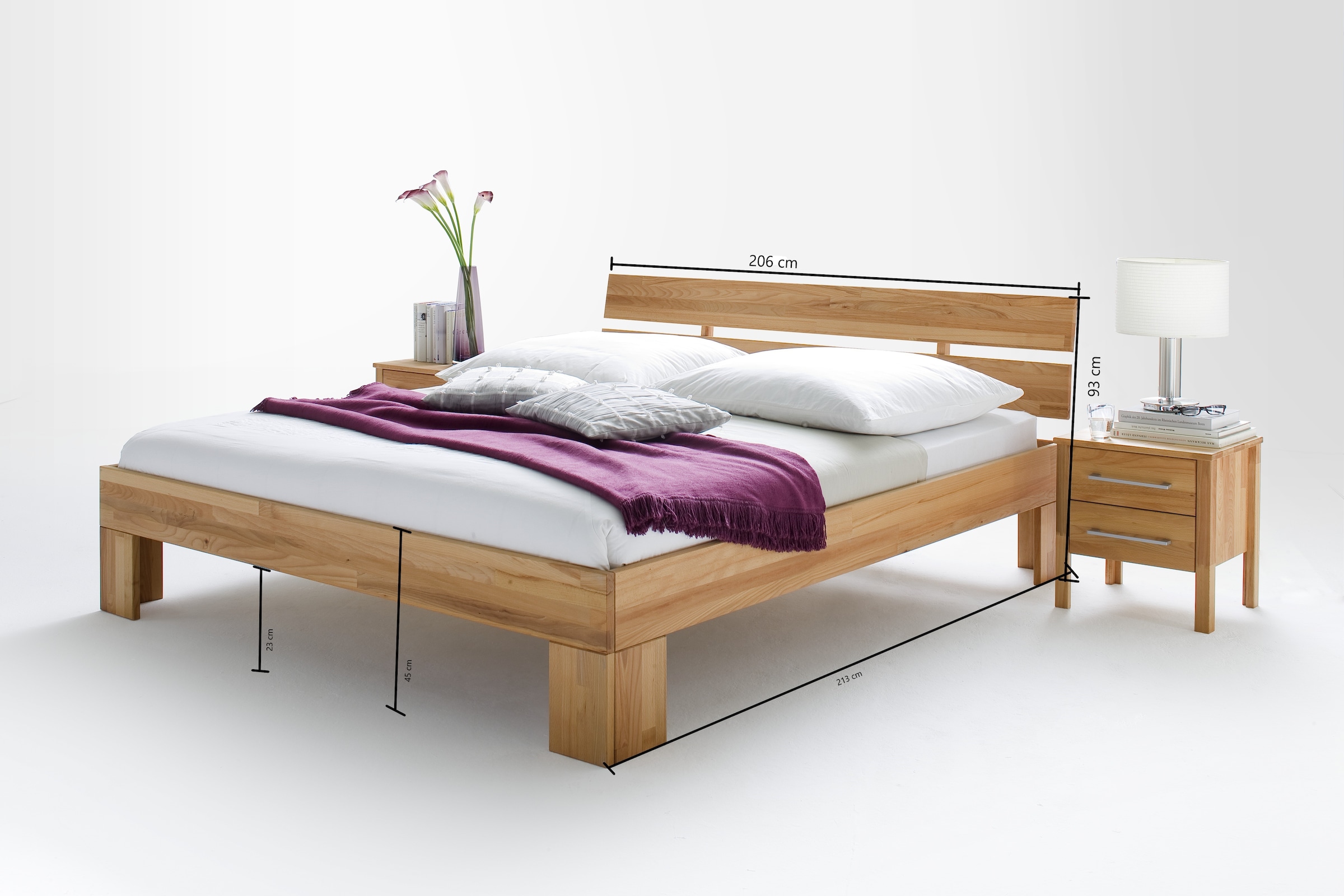 Image of Home affaire Massivholzbett "Modesty II, Made in Europe" hohe Belastbarkeit: 200kg je Seite, aus massiver Kernbuche, in verschiedenen Breiten, mit Metallbeschlägen