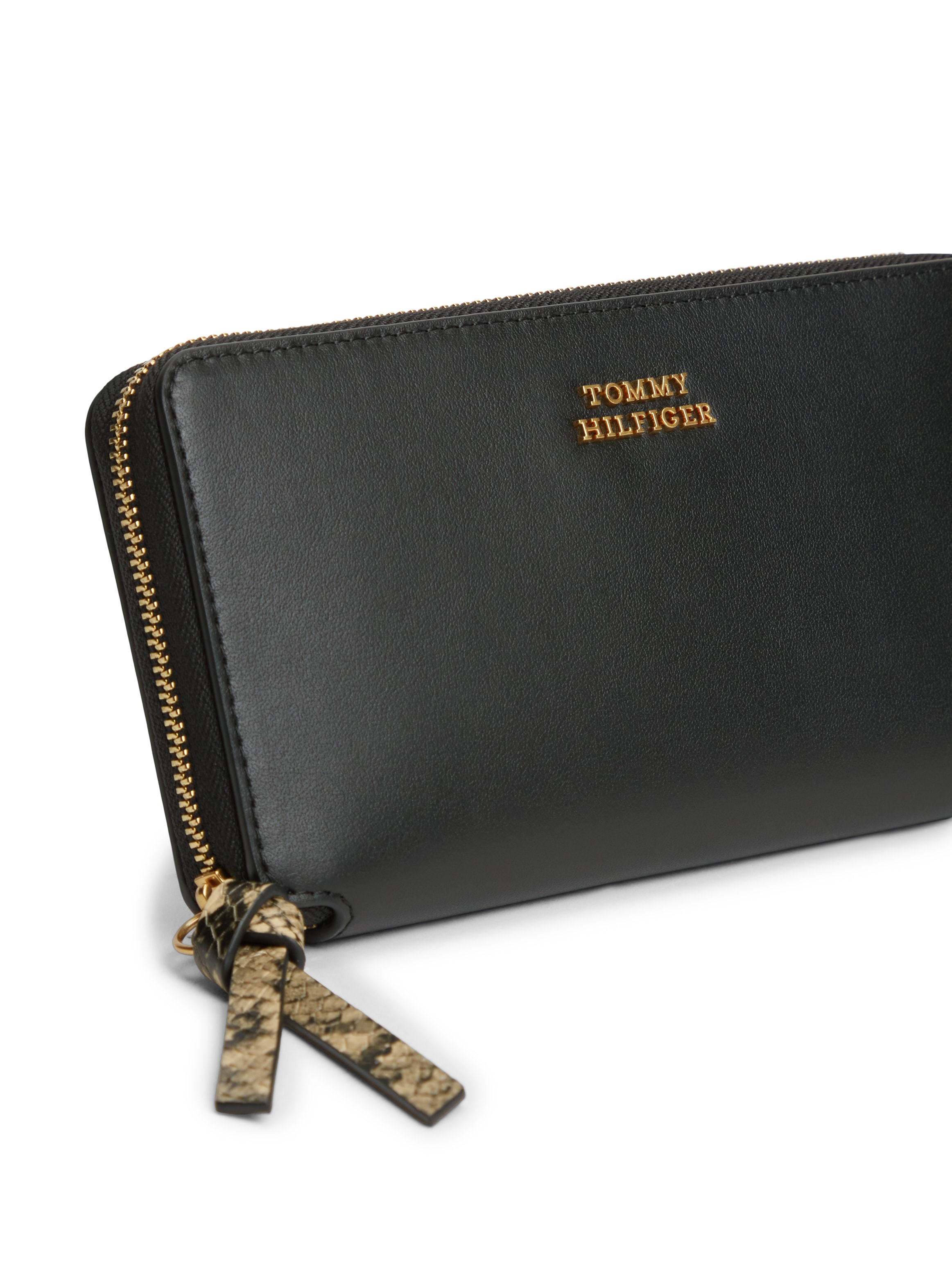 Tommy Hilfiger Porte-monnaie »TH LEATHER LRG ZA WALLET« Porte-monnaie pour femmes avec détail à effet reptile