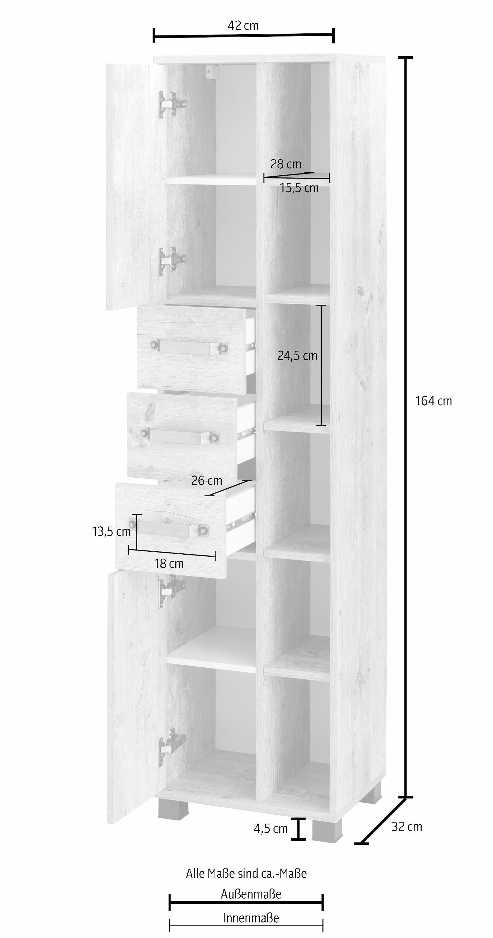 Schildmeyer Hochschrank »Milan«, Breite 42 & 2 Schubladen 6 auf mit offenen versandkostenfrei cm, Türen, 3 Fächern