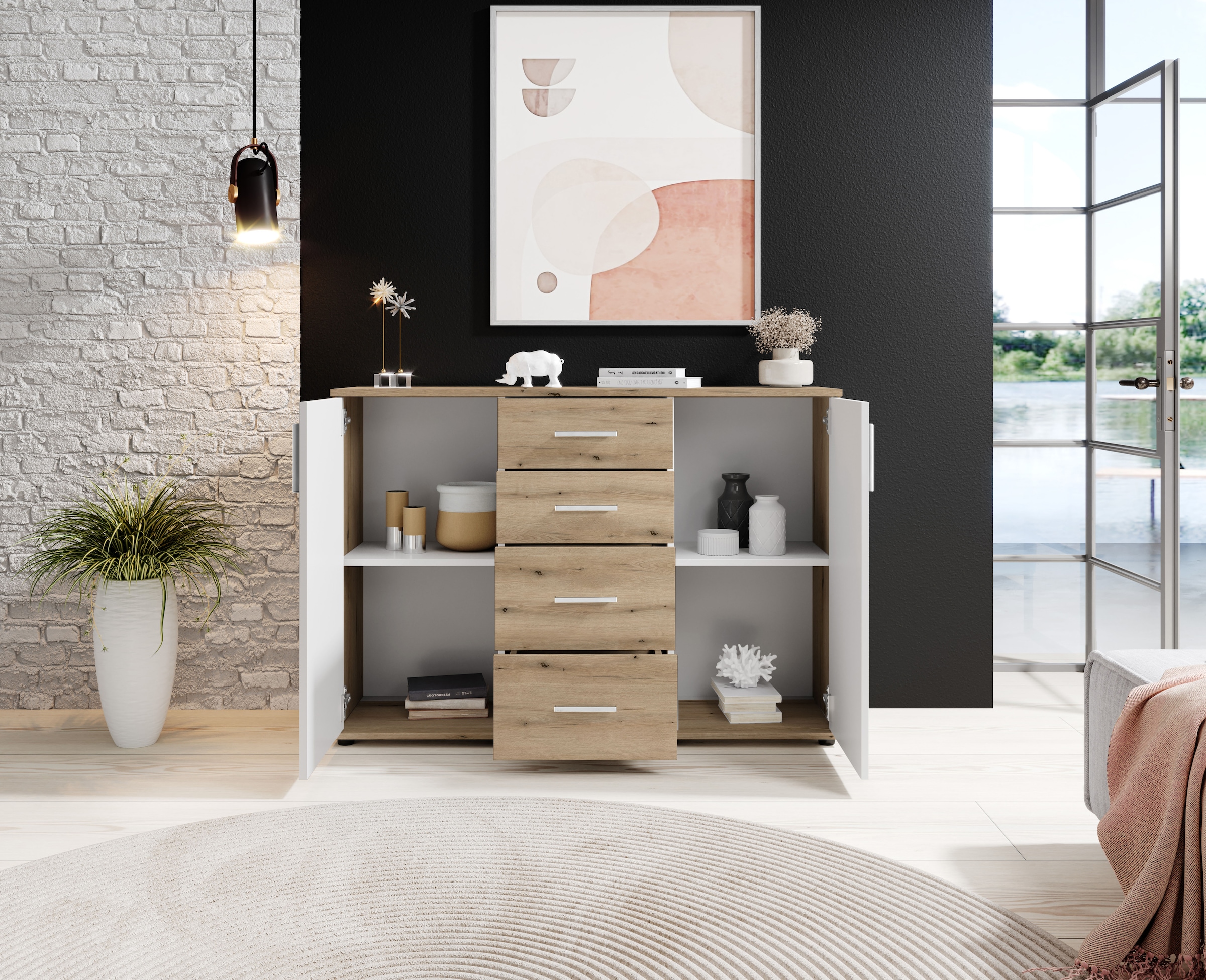 HBZ Kommode »BC-Drift-2, Sideboard Stellmass 120x84x35 cm« 1 Stk. tlg. Sideboard mit 2 Türen, 4 Schubkästen, 2 Einlegeböden