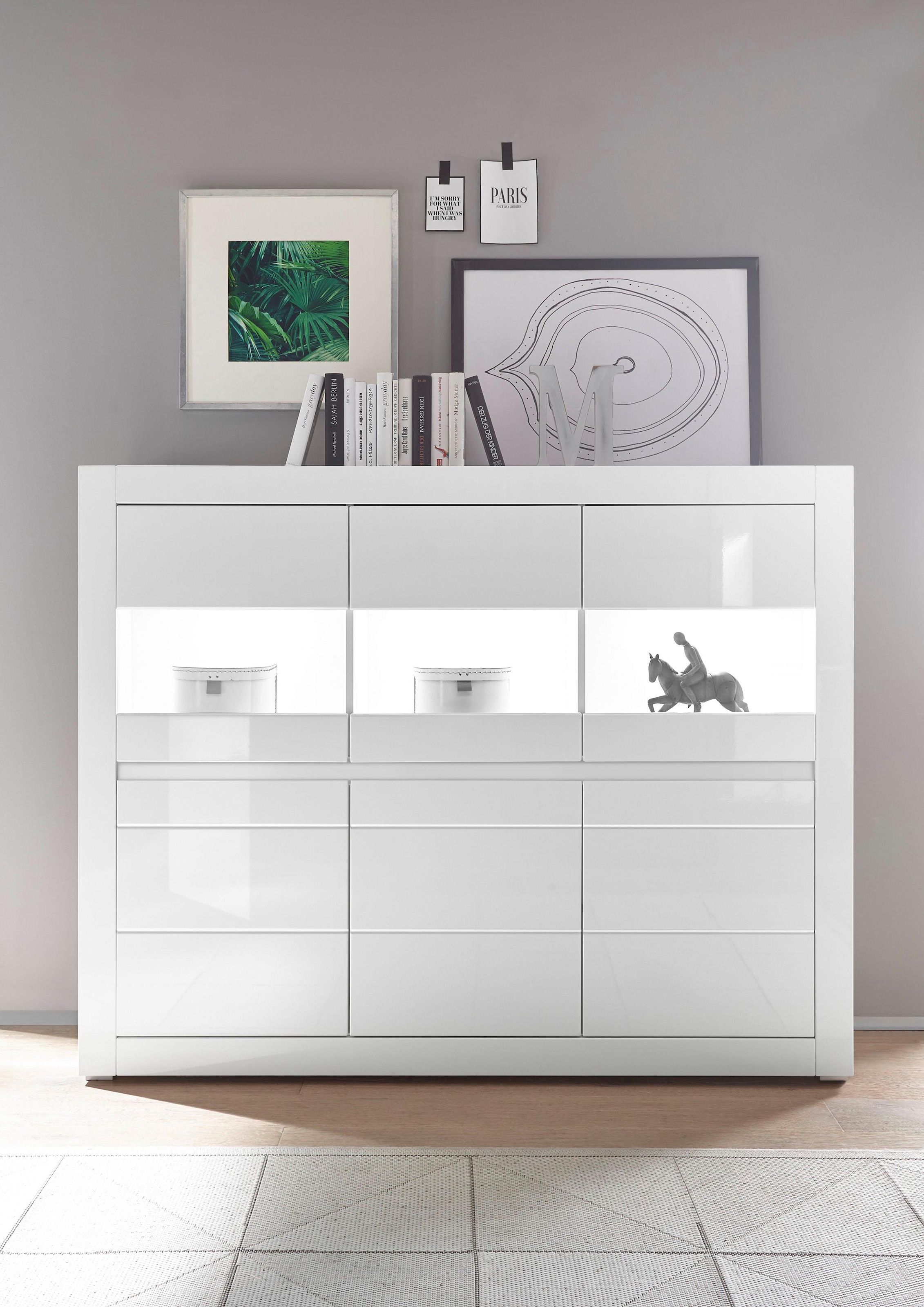 INOSIGN Highboard »Carat«, Breite 164 cm, Blende in weiss und betonfarben im Lieferumfang