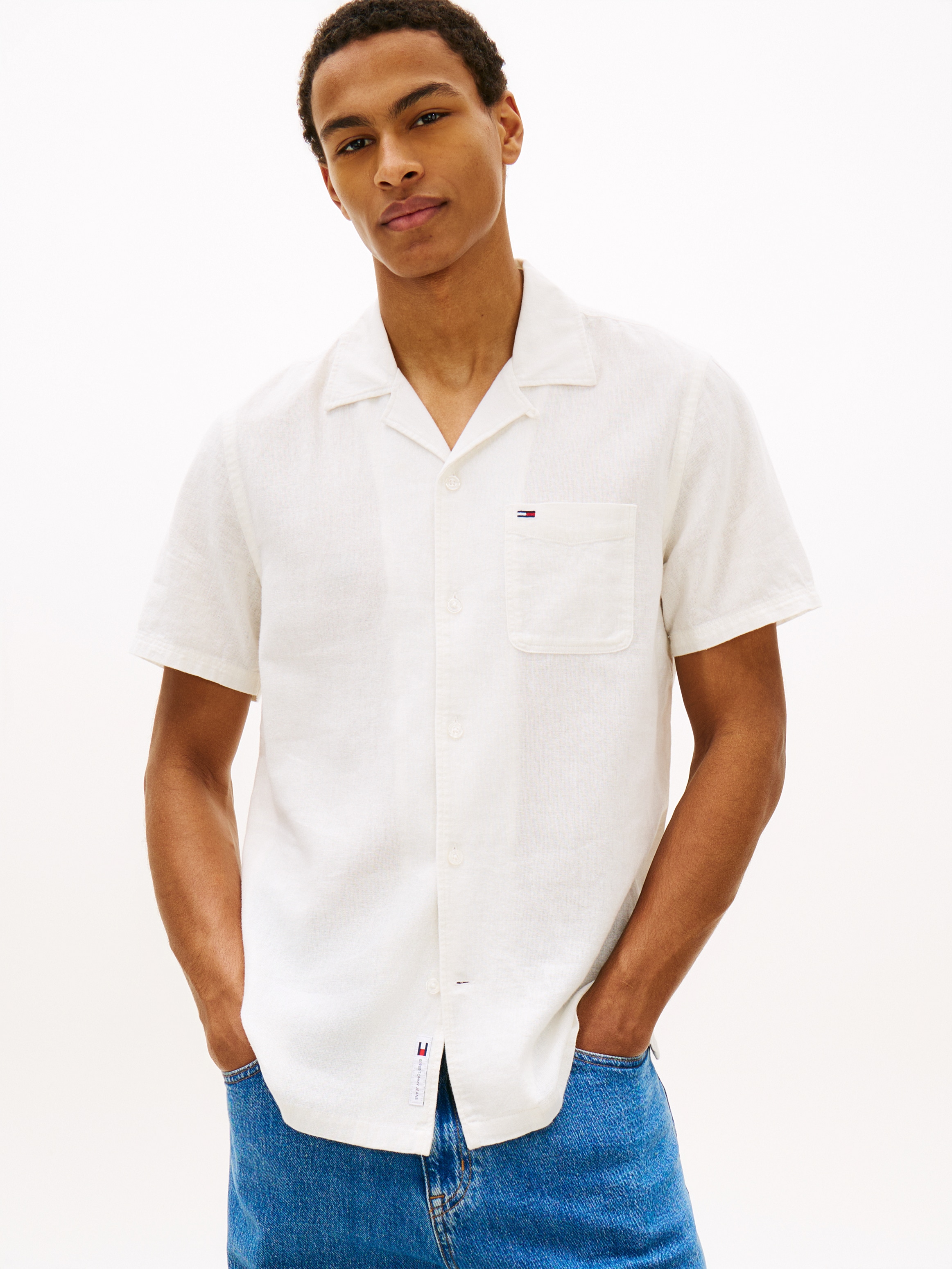 Image of Tommy Jeans Leinenhemd "TJM REGULAR LINEN BLEND CAMP" mit Reverskragen